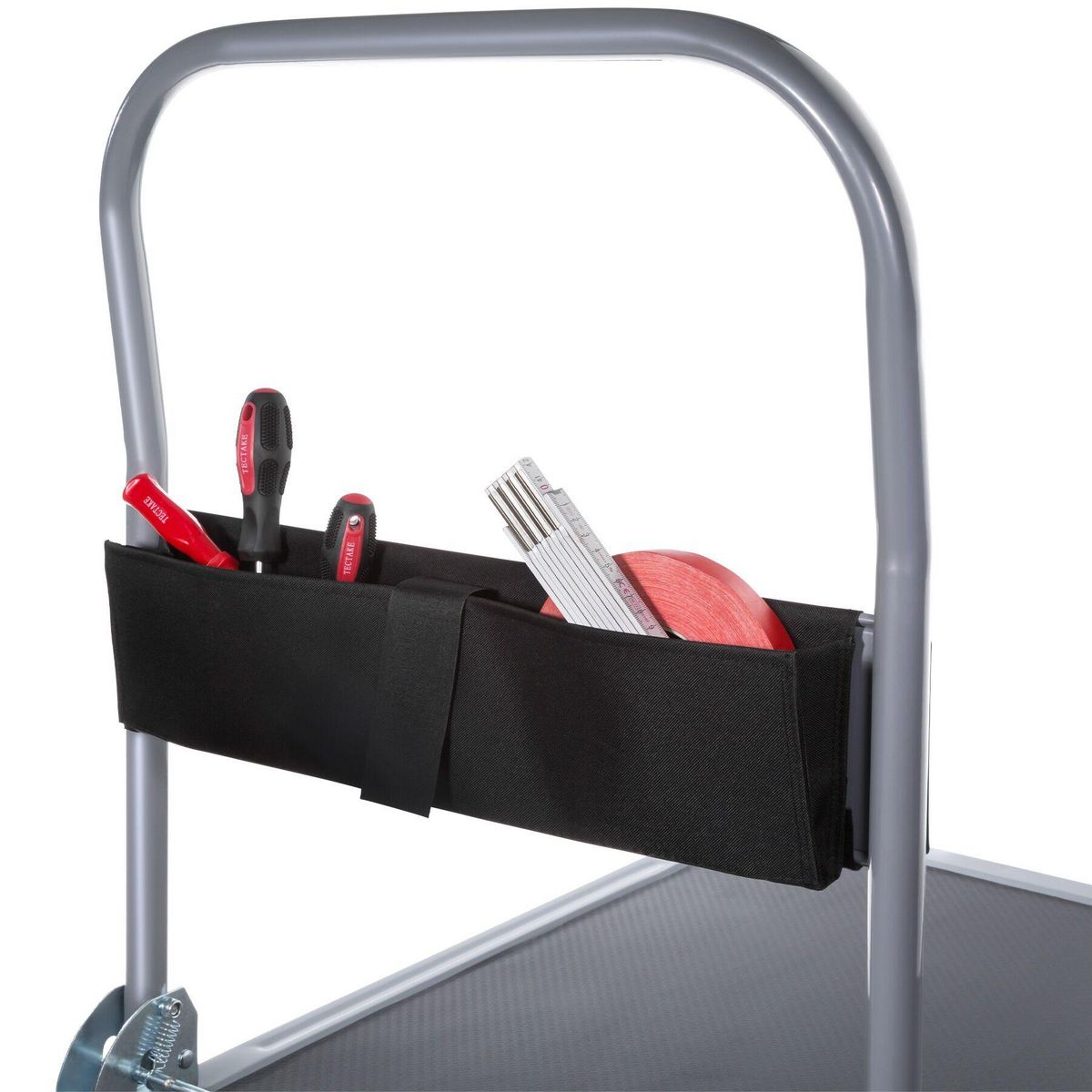 tectake Chariot à plateforme Poignée pliable avec compartiment de rangement noir