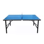 SWEEEK Mini table de ping pong 150x75cm - table pliable INDOOR bleue. avec 2 raquettes et 3 balles. valise de jeu pour utilisation intérieure. sport tennis de table
