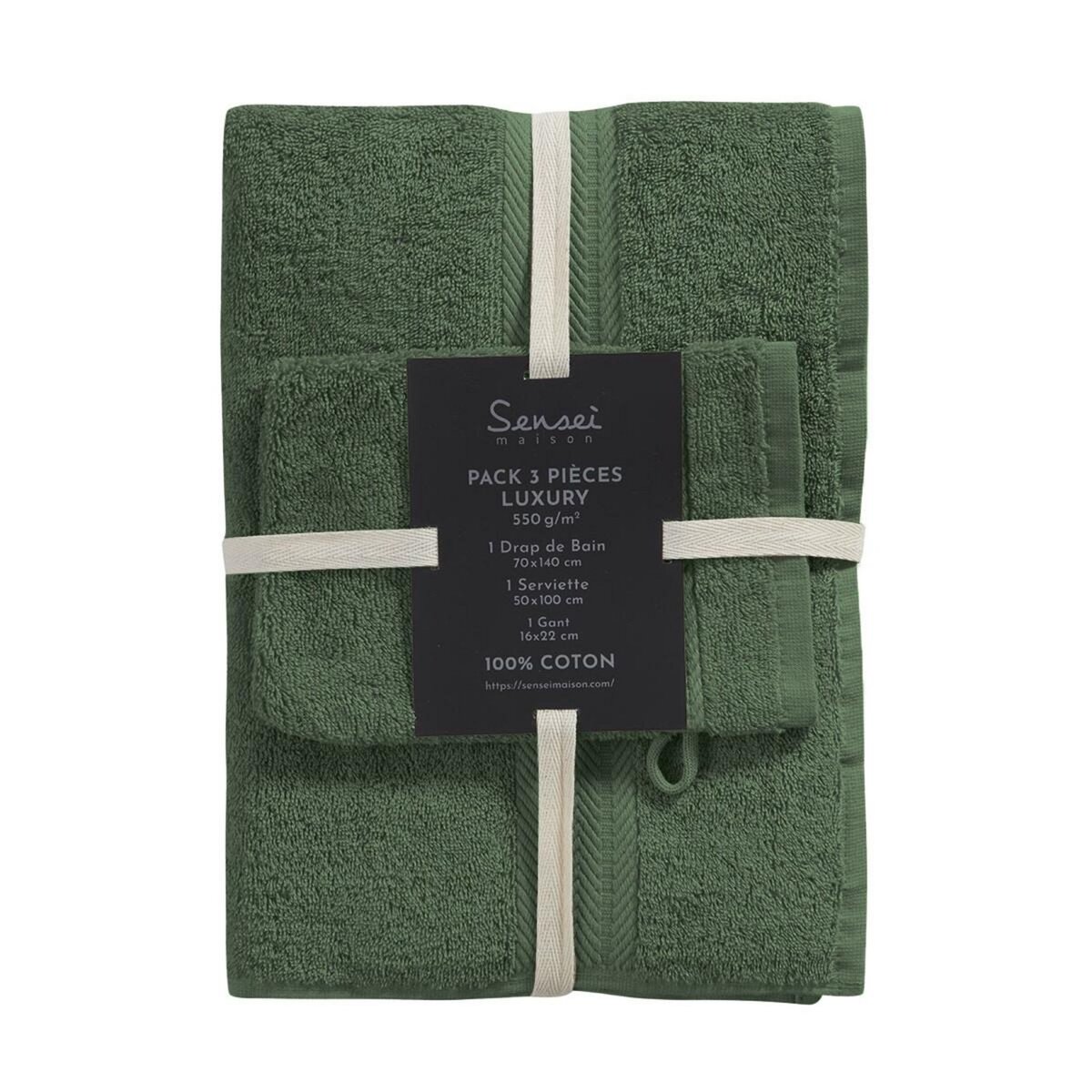 Sensei Maison Ensemble de bain 3 pièces (1 drap de bain + 1 serviette de toilette + 1 gant) LUXURY