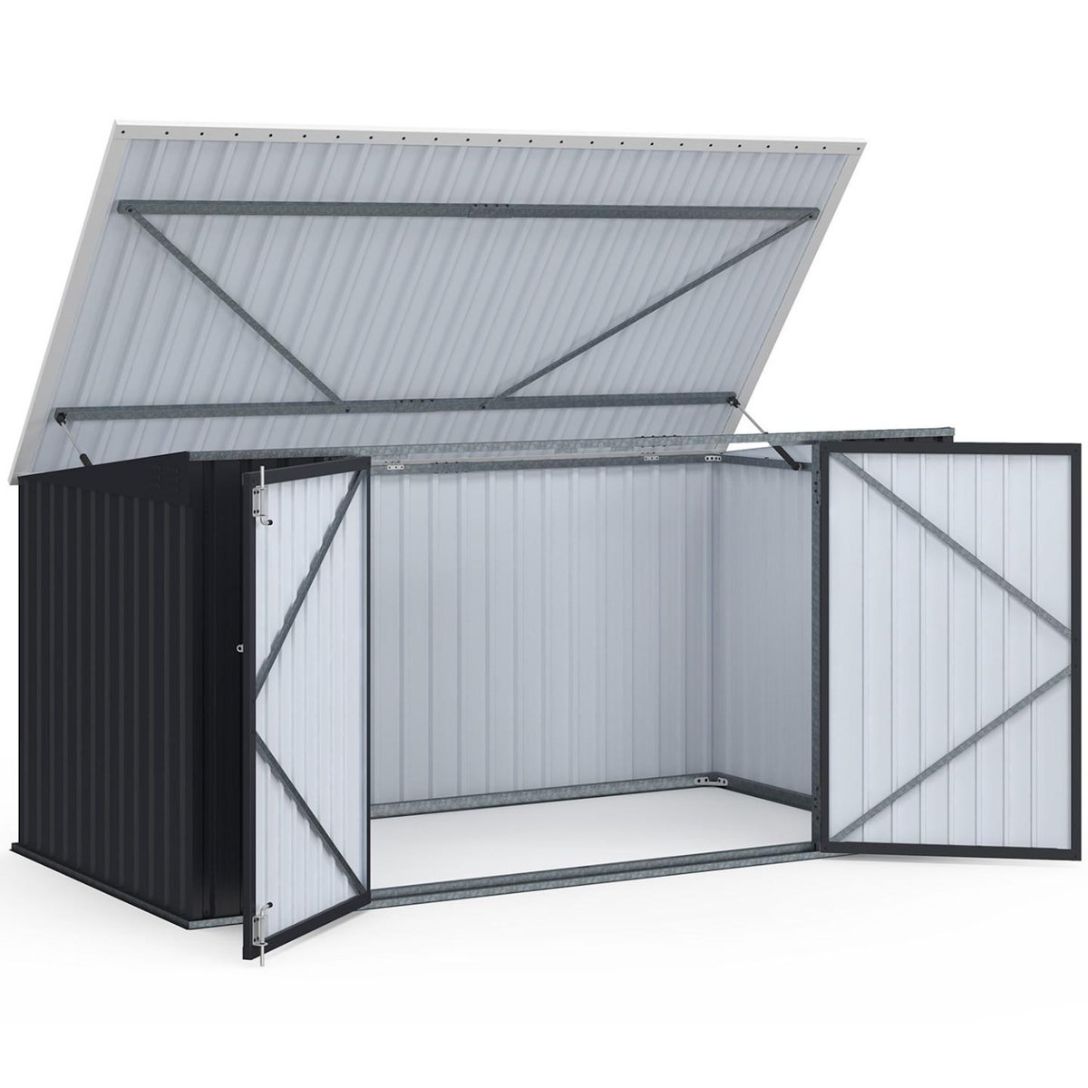 ID MARKET Abri de jardin XXL en métal gris anthracite verrouillable multi-rangement pour stockage vélos, outils, poubelles