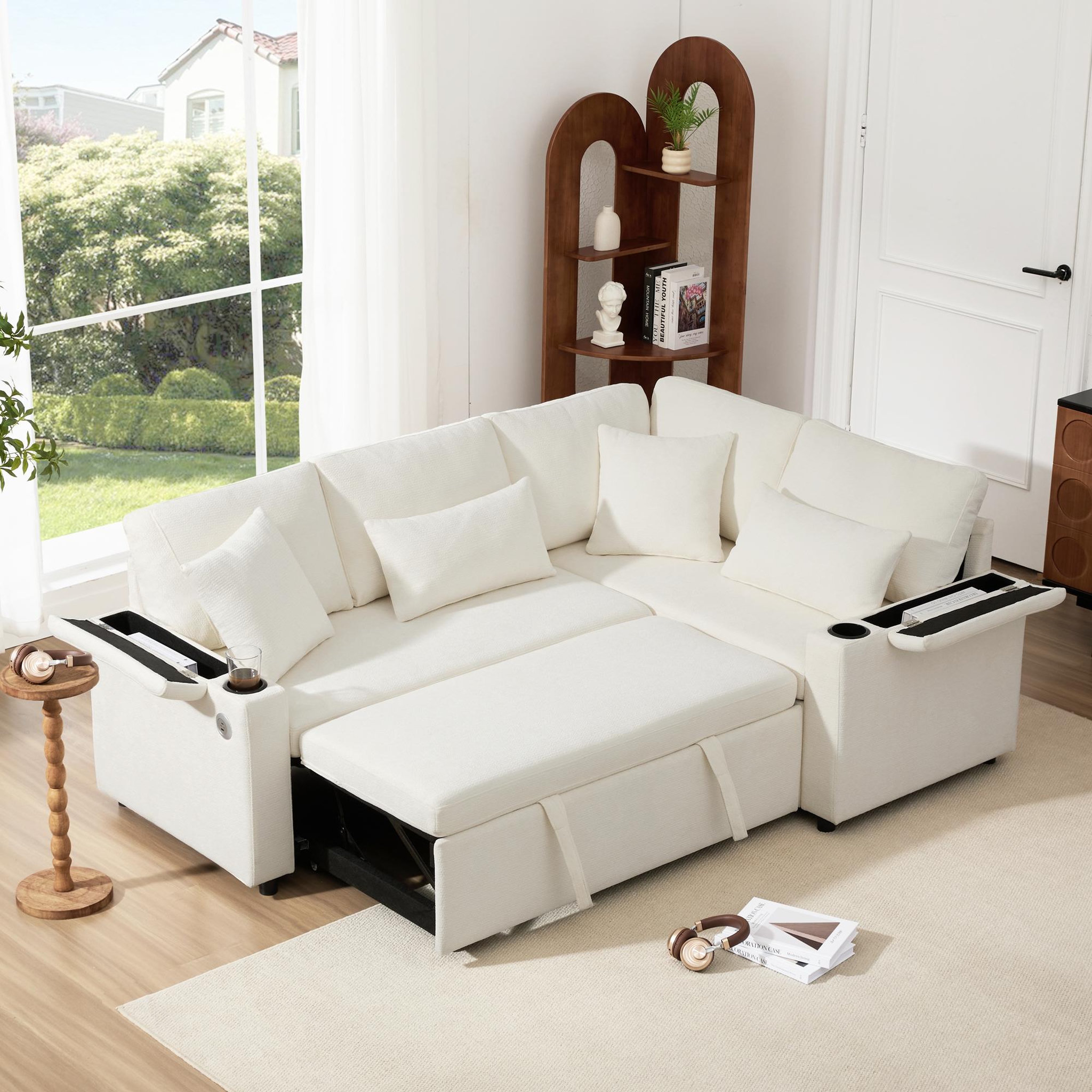Voir la diapositive 2 : MERAX Canapé d'angle droit convertible 4 places tissu coffre de rangement