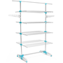 Voir la diapositive 4 : ID MARKET Séchoir à linge vertical pliable 4 niveaux OPTIMUM capacité 30M avec tringle télescopique blanc et bleu
