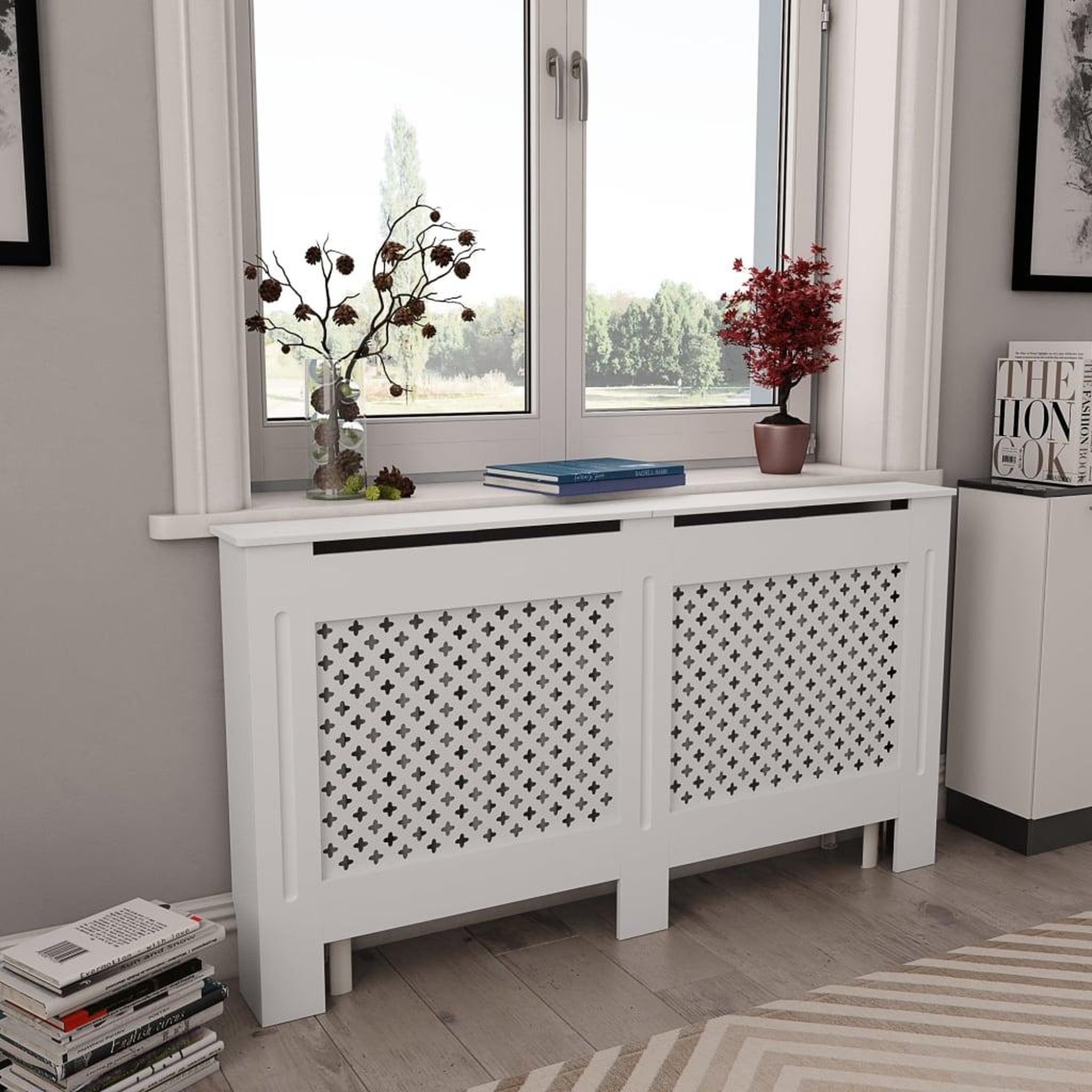 Voir la diapositive 2 : VIDAXL Cache-radiateurs 2 pcs Blanc 152x19x81,5 cm MDF