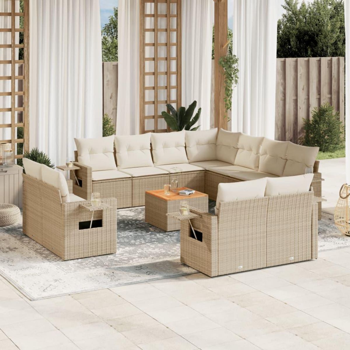 VIDAXL Salon de jardin avec coussins 12 pcs beige resine tressee