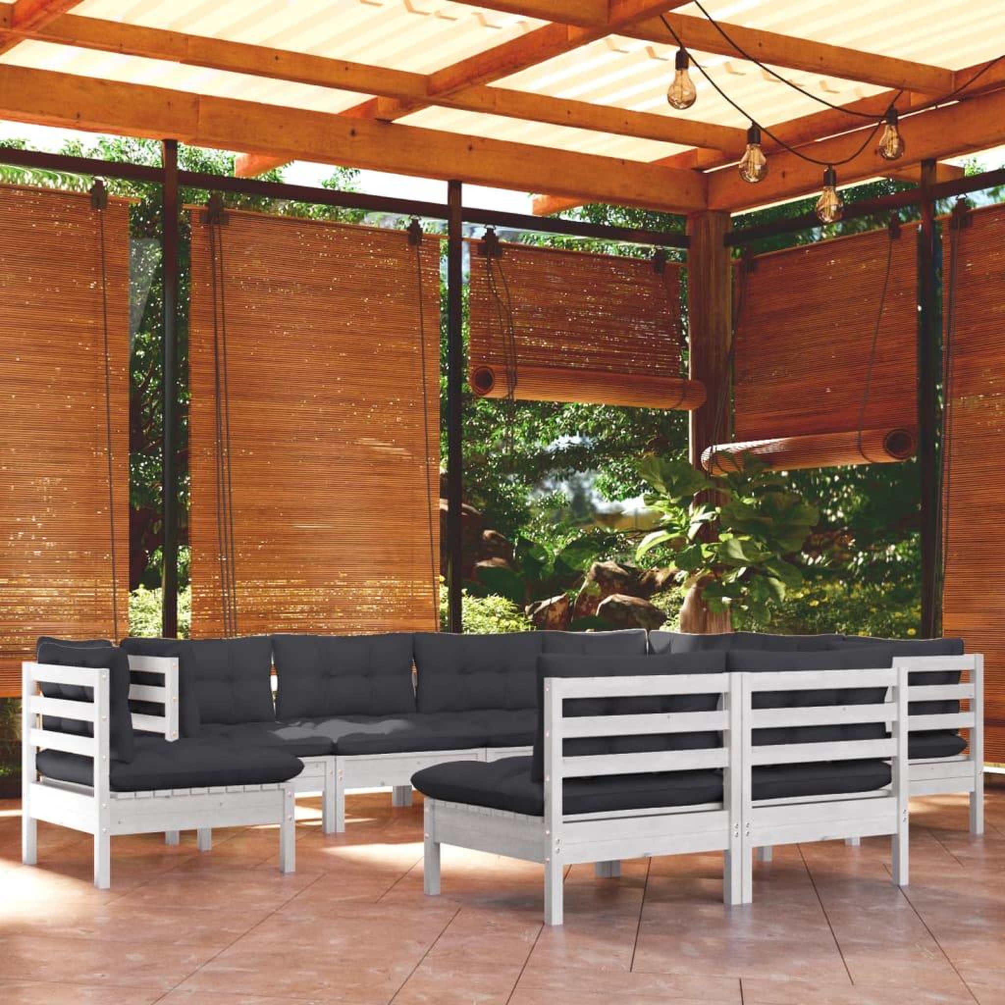 Voir la diapositive 1 : VIDAXL Salon de jardin 9 pcs avec coussins blanc bois de pin massif