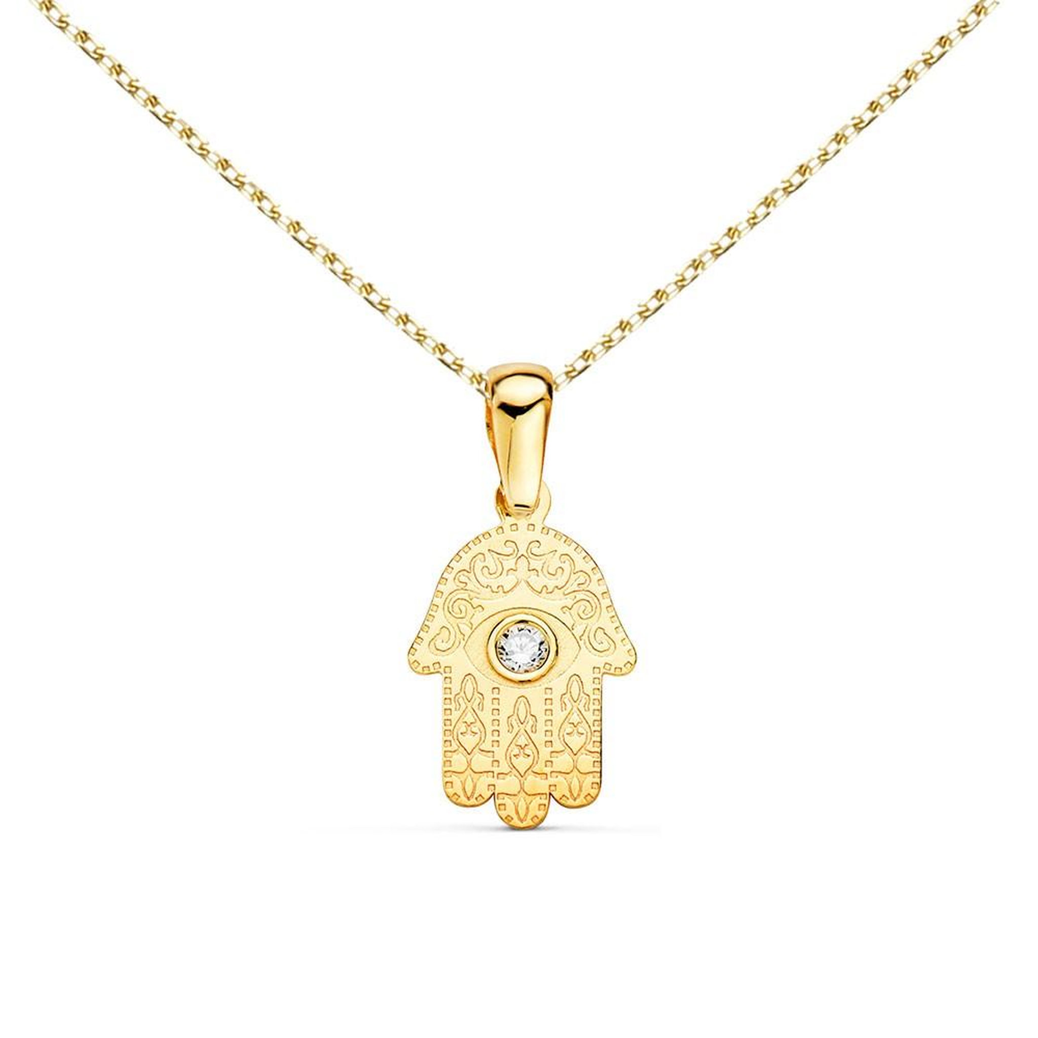 L'ATELIER D'AZUR Collier - Pendentif Or 18 Carats 750/000 Main de Fatma Jaune - Chaine Dorée