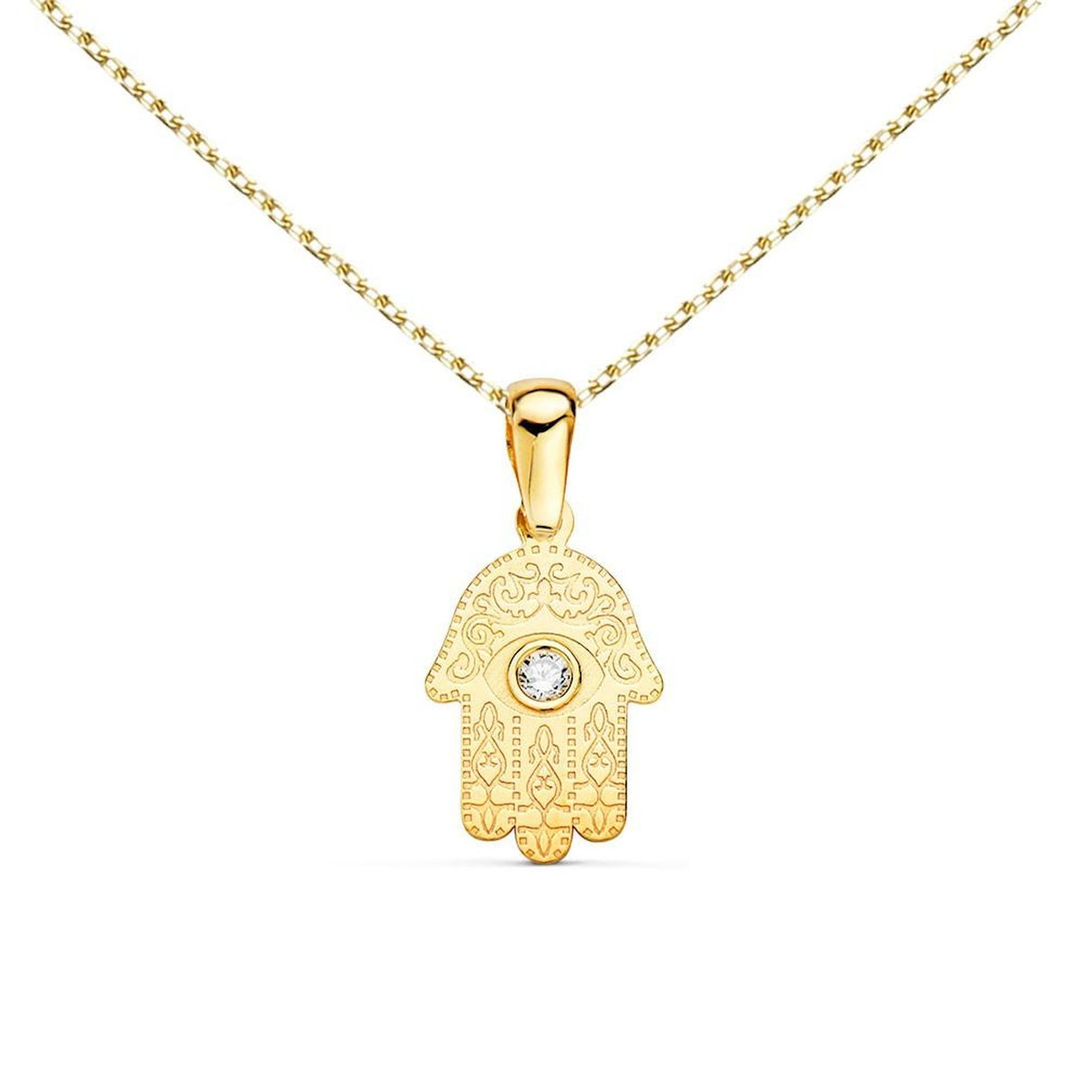 L'ATELIER D'AZUR Collier - Pendentif Or 18 Carats 750/000 Main de Fatma Jaune - Chaine Dorée