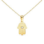 L'ATELIER D'AZUR Collier - Pendentif Or 18 Carats 750/000 Main de Fatma Jaune - Chaine Dorée