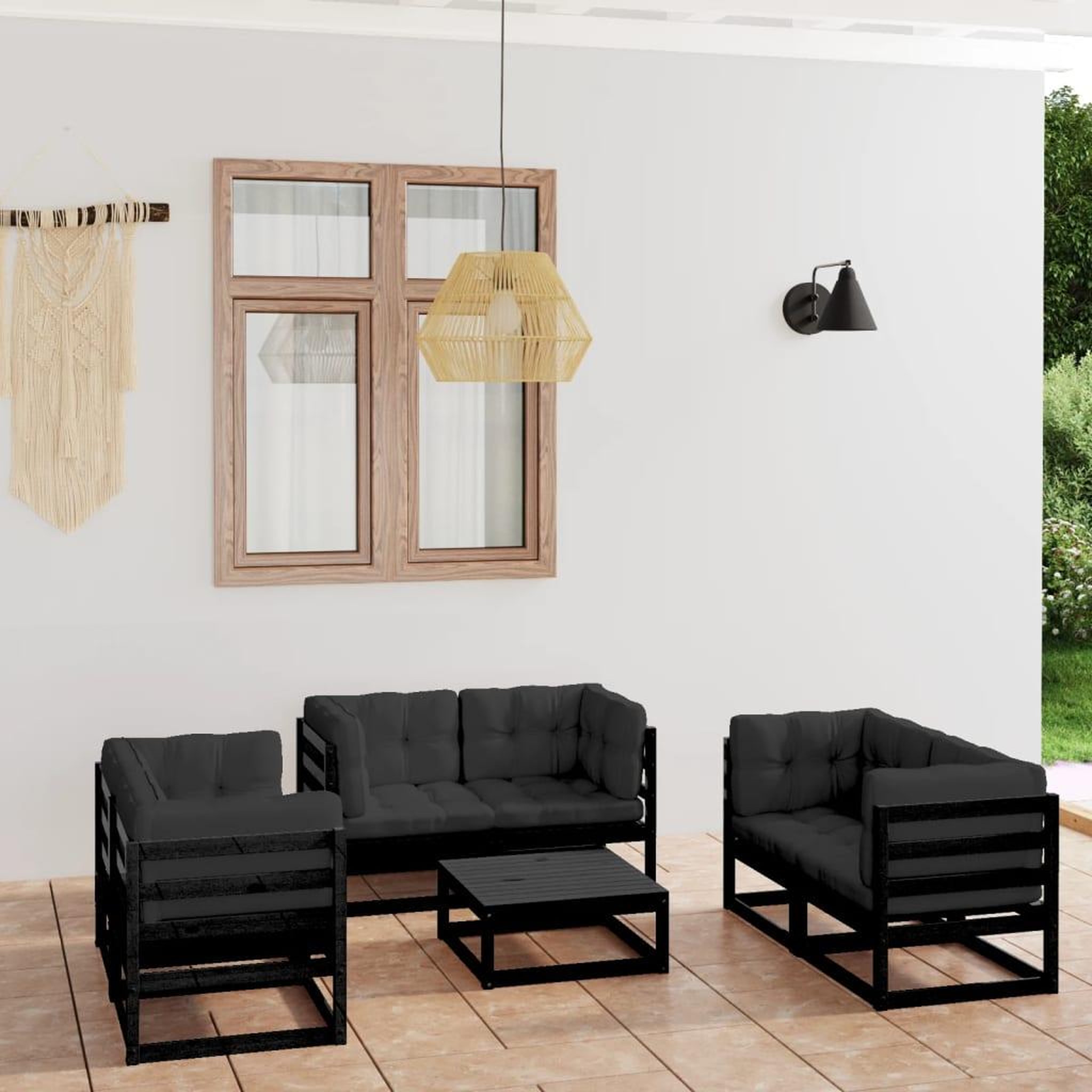 Voir la diapositive 1 : VIDAXL Salon de jardin 7 pcs avec coussins Bois de pin massif