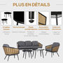 Voir la diapositive 6 : OUTSUNNY Salon de jardin 5 places 5 pièces style colonial tables gigognes coussins grand confort inclus résine tressée aspect rotin