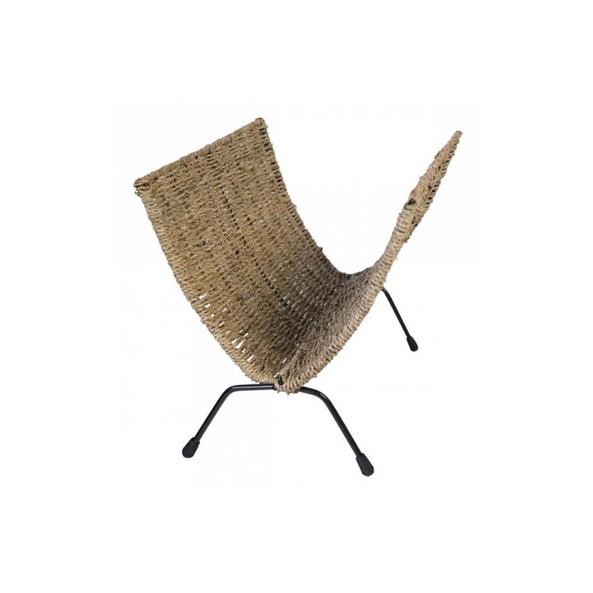 HomeStyle4U Support de Journal en Jonc de Mer avec Base en Métal Noir - Rangement Élégant pour Magazines et Brochures