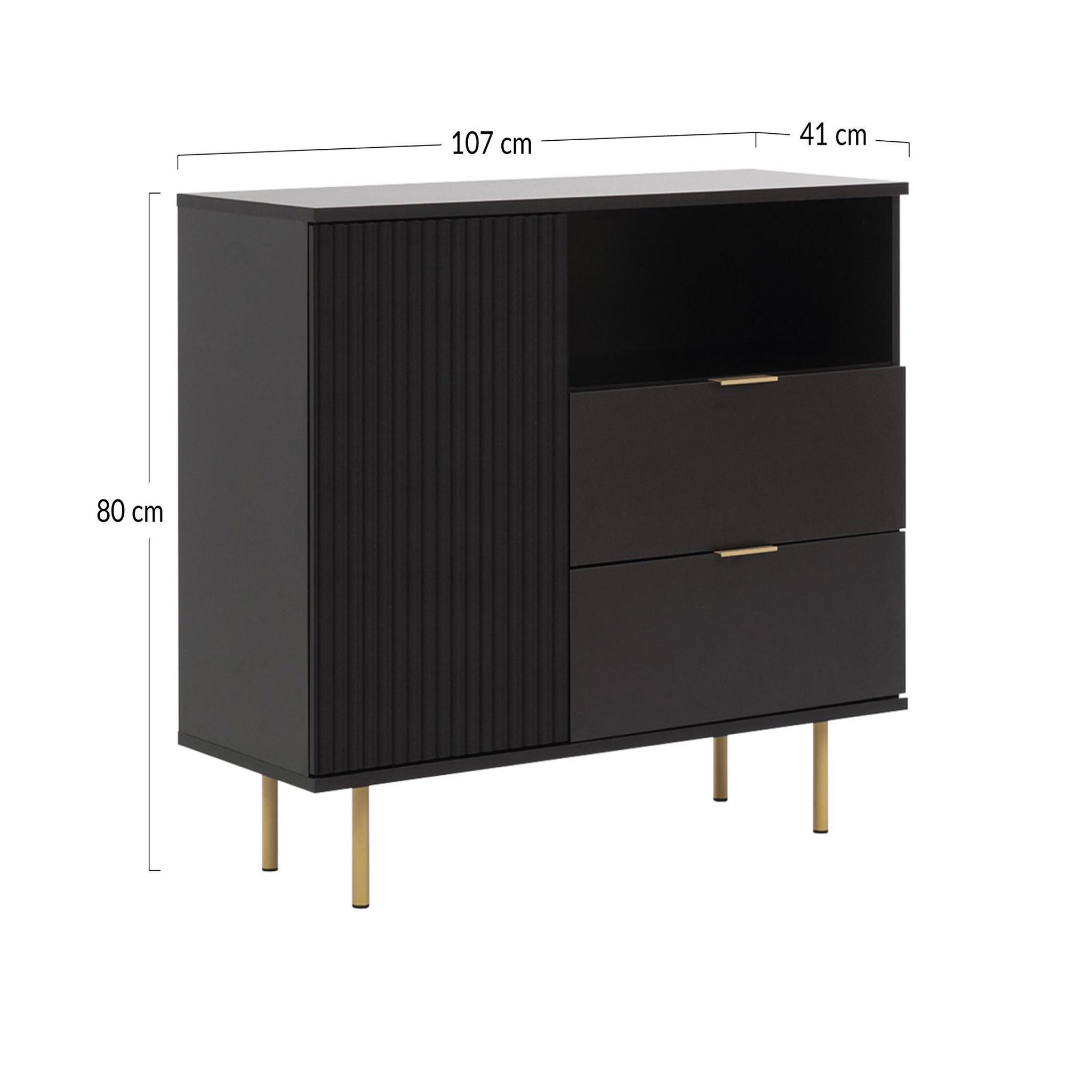 Voir la diapositive 5 : BEST MOBILIER Monica - buffet - noir - 2 tiroirs, 1 porte et 1 niche - 107 cm