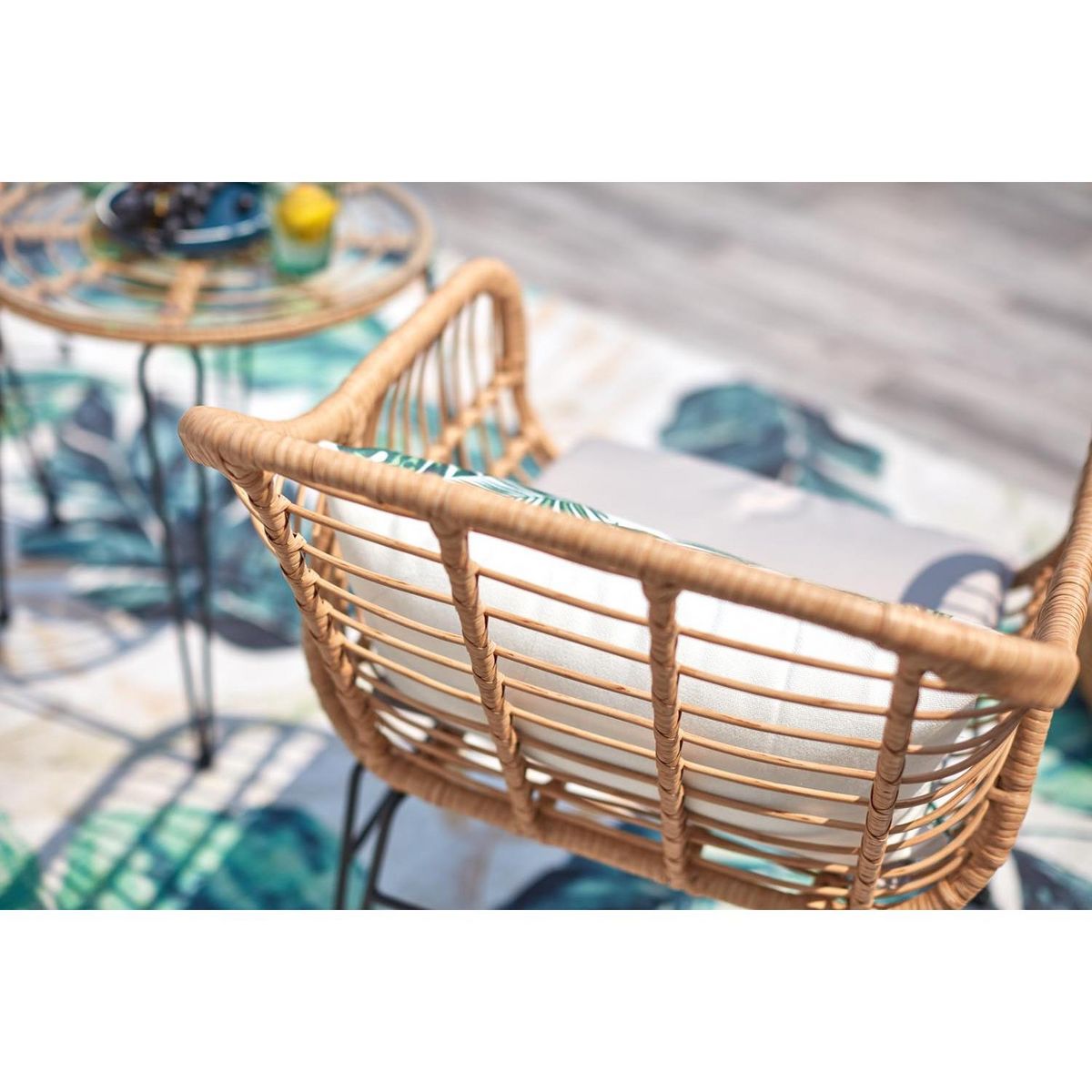 CONCEPT USINE Salon de balcon rotin beige & fer GALICIA