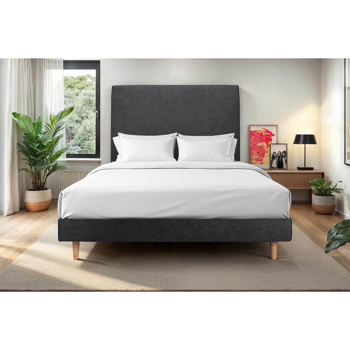 Sommeil de Plomb Lit avec tête de lit tapissier tissu et sommier kit - Hauteur totale : 29cm