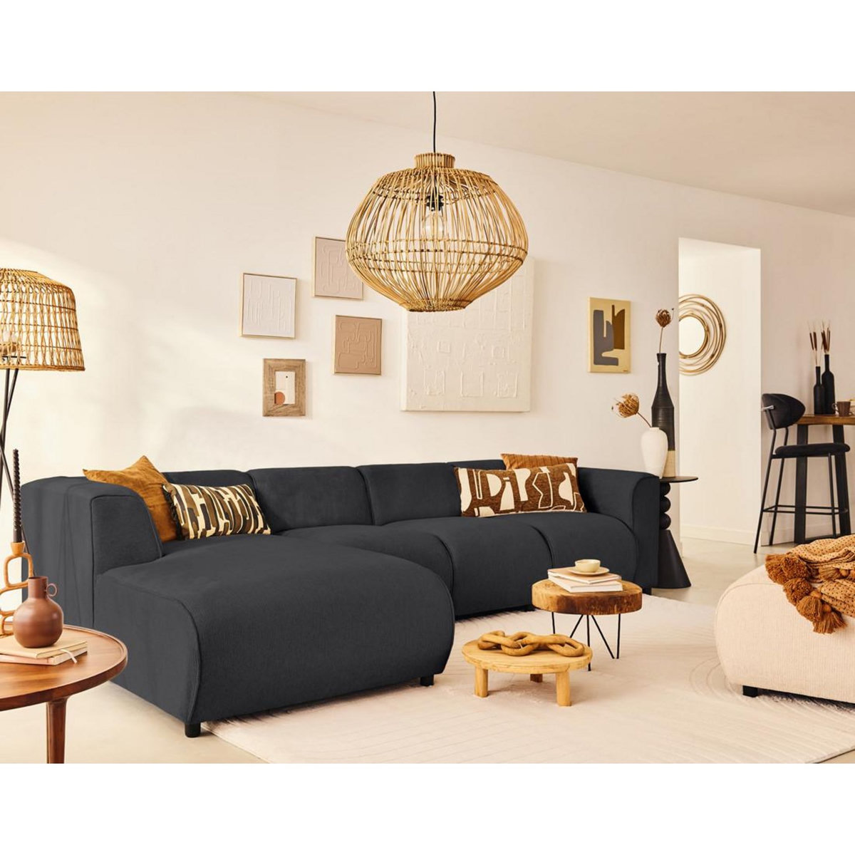 LISA DESIGN Suaro - canapé modulable d'angle gauche 5 places en tissu texturé