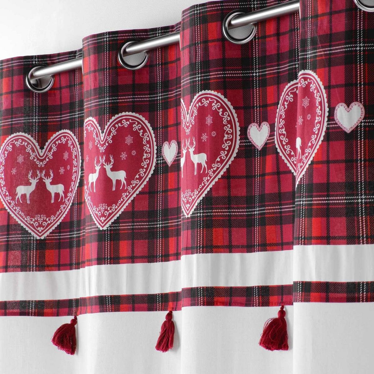 Douceur d'Intérieur Rideau Cévenne imprimé cœurs - 140 x 240 cm - Blanc et rouge