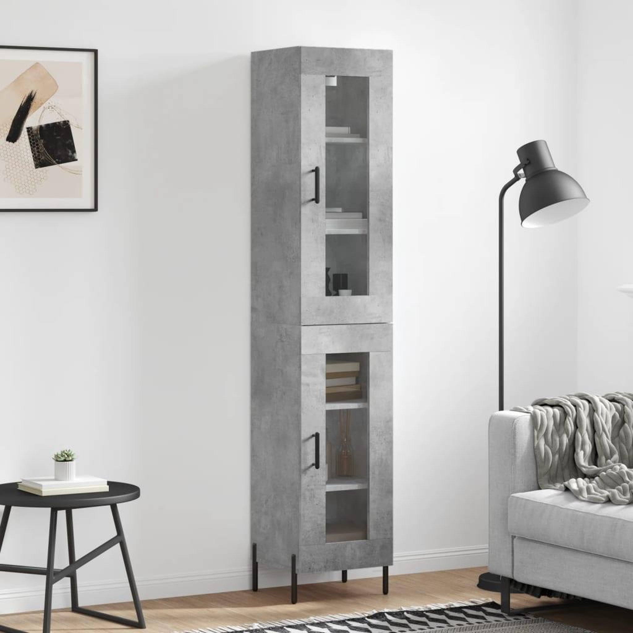 VIDAXL Buffet haut Gris beton 34,5x34x180 cm Bois d'ingenierie
