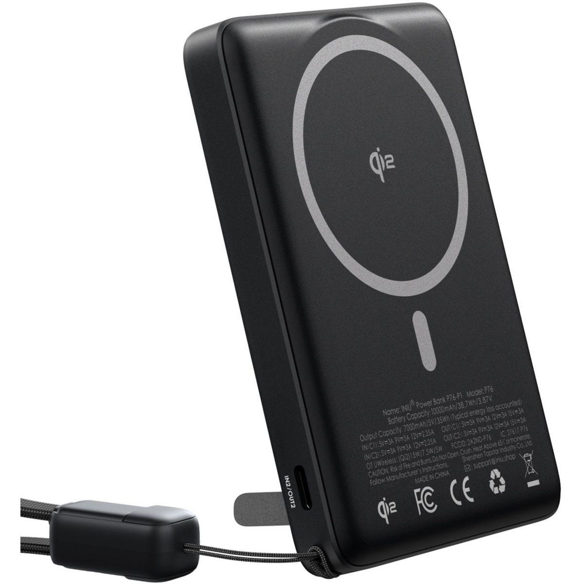 Voir la diapositive 3 : INIU Batterie externe 10 000 mAh MagPro slim noir