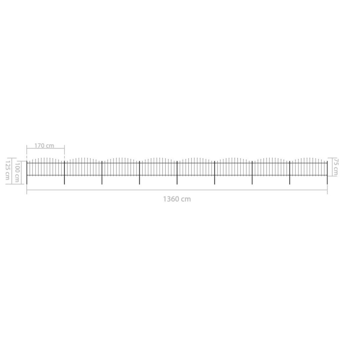 VIDAXL Cloture de jardin a dessus en lance Acier (0,5-0,75)x13,6m Noir