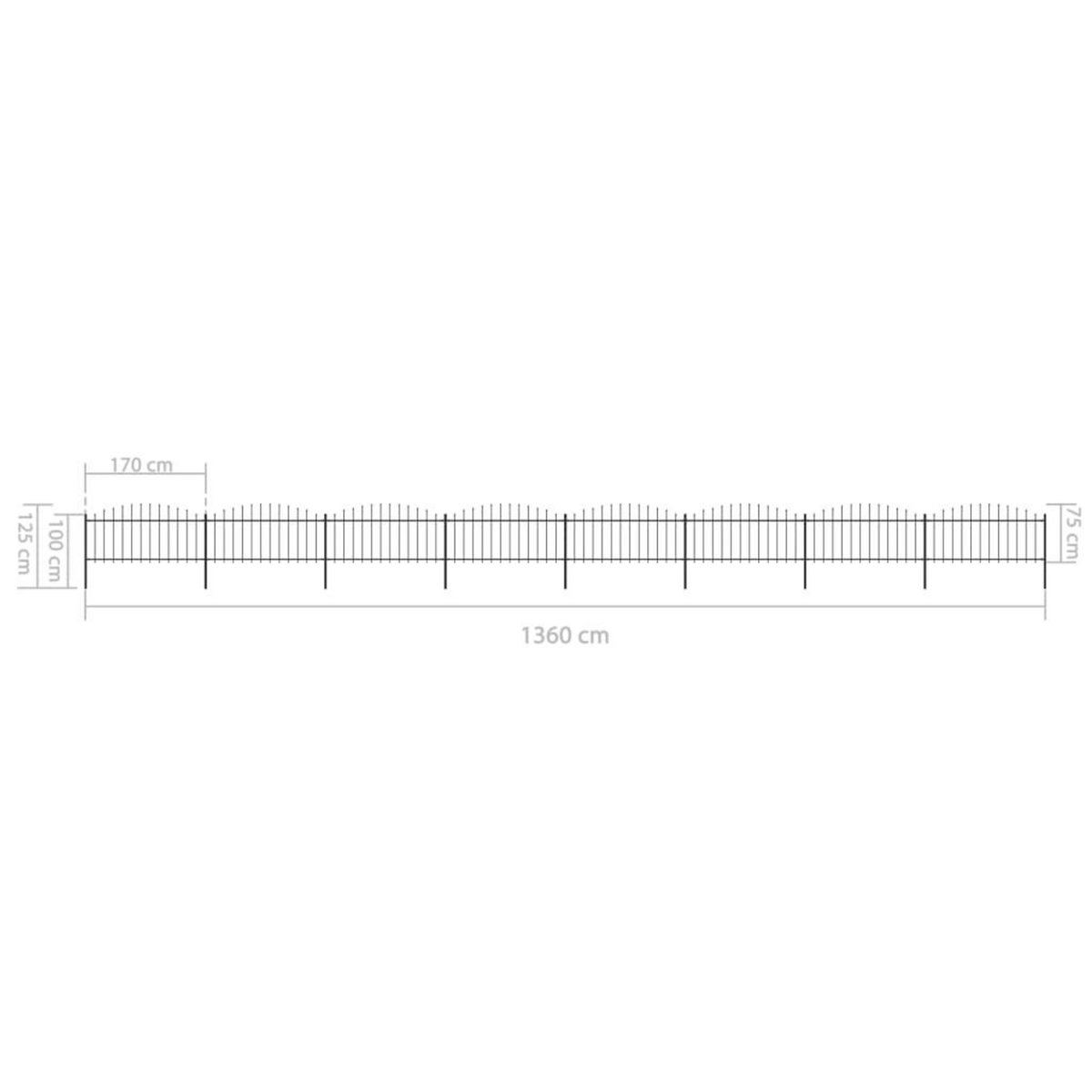 VIDAXL Cloture de jardin a dessus en lance Acier (0,5-0,75)x13,6m Noir