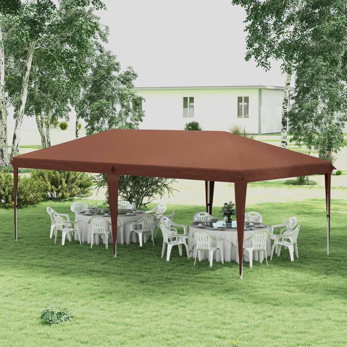 OUTSUNNY Tonnelle barnum de jardin pop-up pliant 5,85L x 2,95l x 2,7H m sac inclus acier époxy oxford haute densité marron