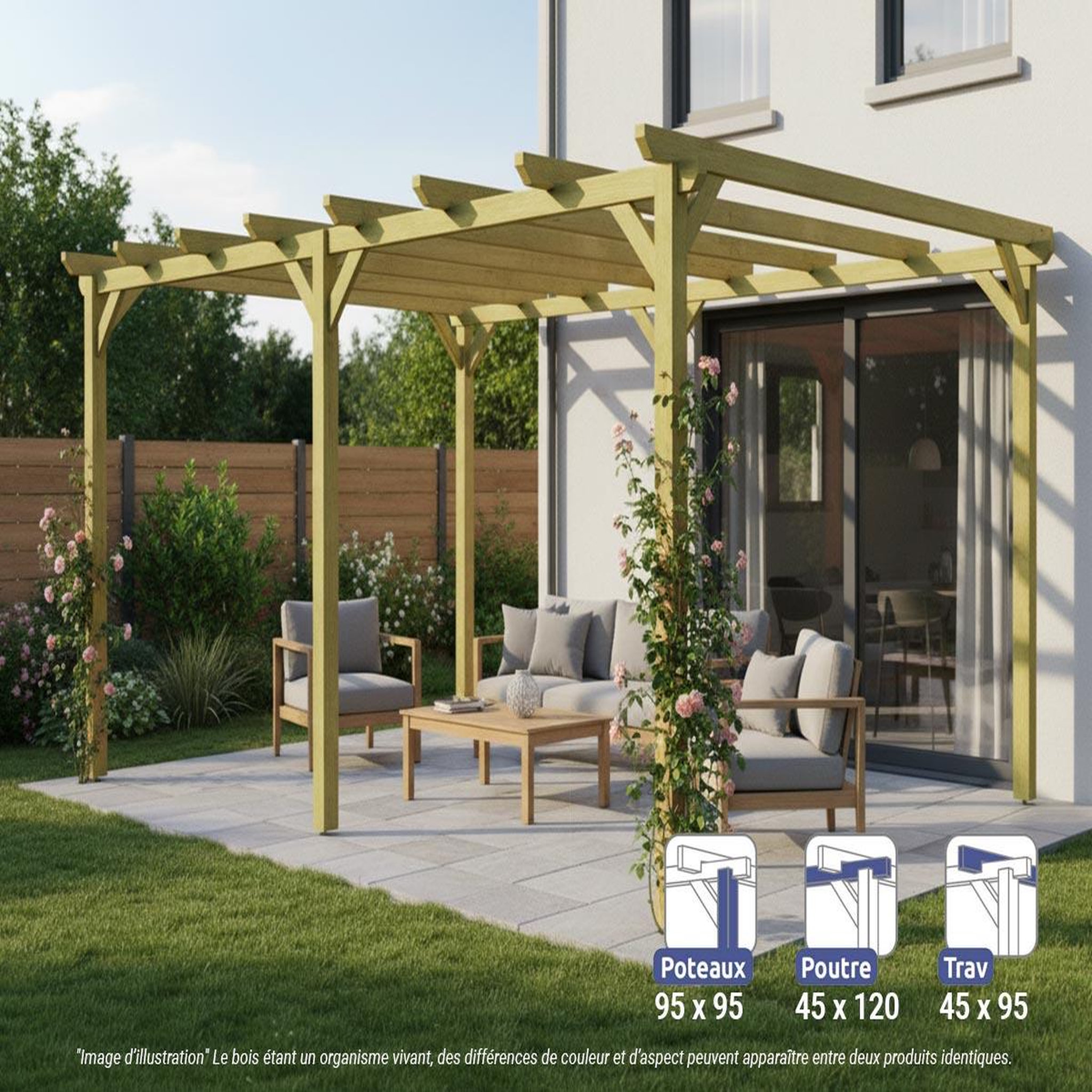 JARDIDECO Pergola massive en bois le havre 600 x 420 cm - maderland