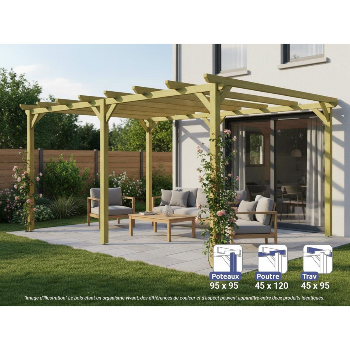 JARDIDECO Pergola massive en bois Le Havre 600 x 420 cm - Maderland