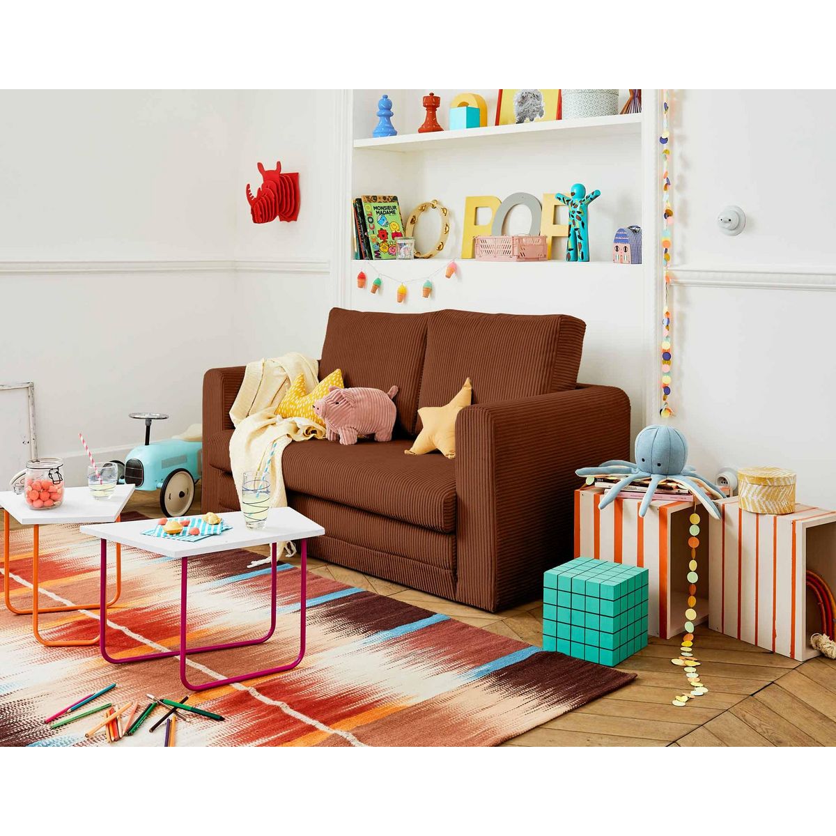 BEST MOBILIER Marilia - canapé 2 places - convertible déplimousse - en velours côtelé