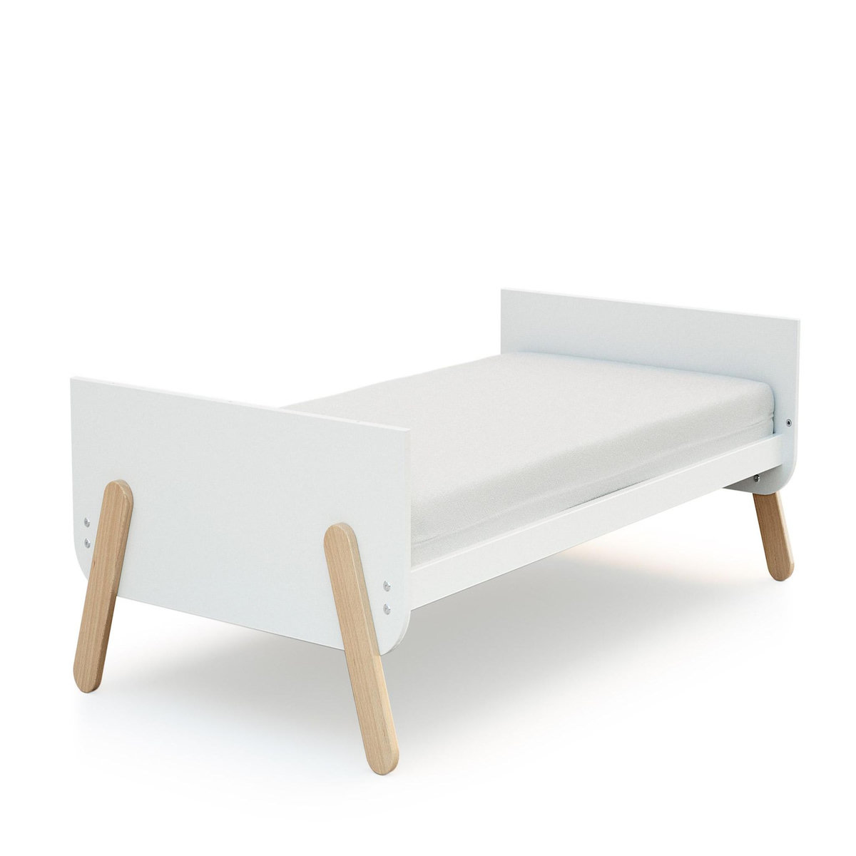 AT4 Lit bébé évolutif, commode à langer et armoire Blanc Hêtre Verni