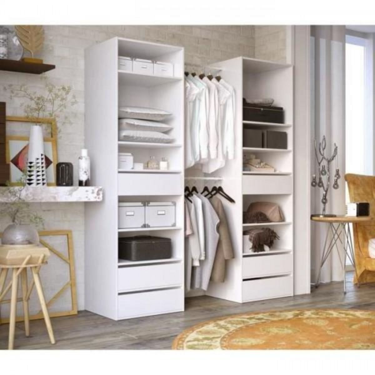 MARKET24 Kit dressing 2 colonnes - Décor blanc - 6 tiroirs - 2 barres de penderie - L 177 x P 48 x H 200,2 cm - COMBI