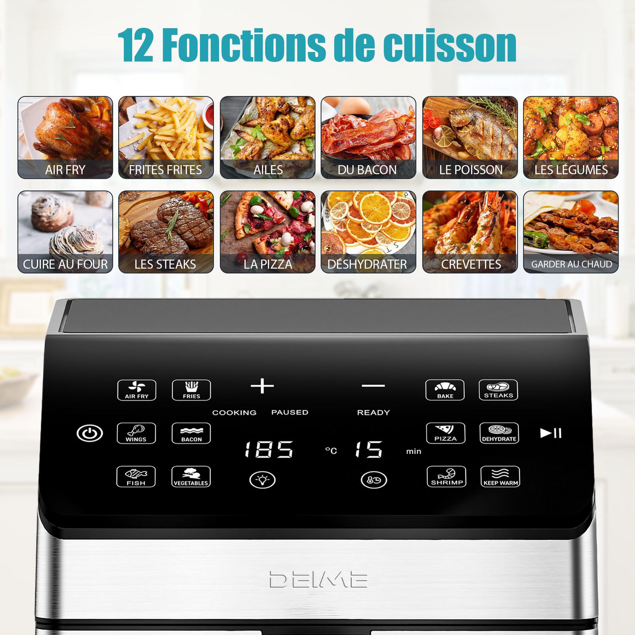 Voir la diapositive 3 : DEIME DEIME - Airfryer 6 l 1700 w 12 programmes écran digital – noir