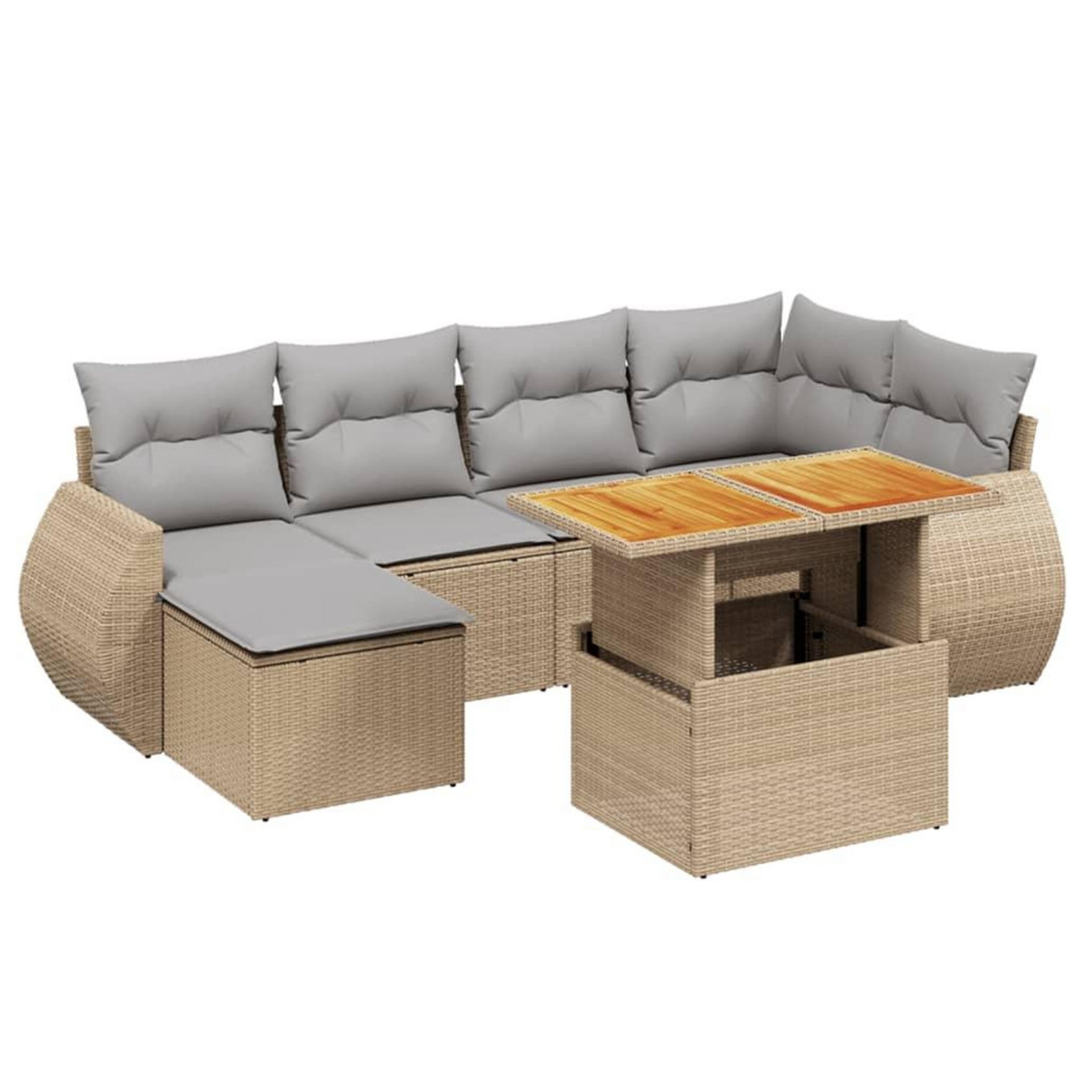 VIDAXL Salon de jardin avec coussins 7 pcs beige resine tressee