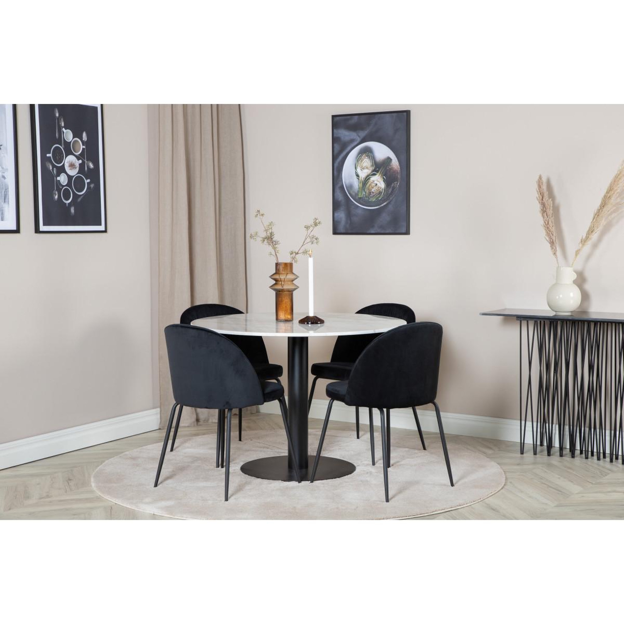 Voir la diapositive 6 : Paris Prix Ensemble table à manger & 4 chaises  estelle & wrinkles  106cm blanc & noir