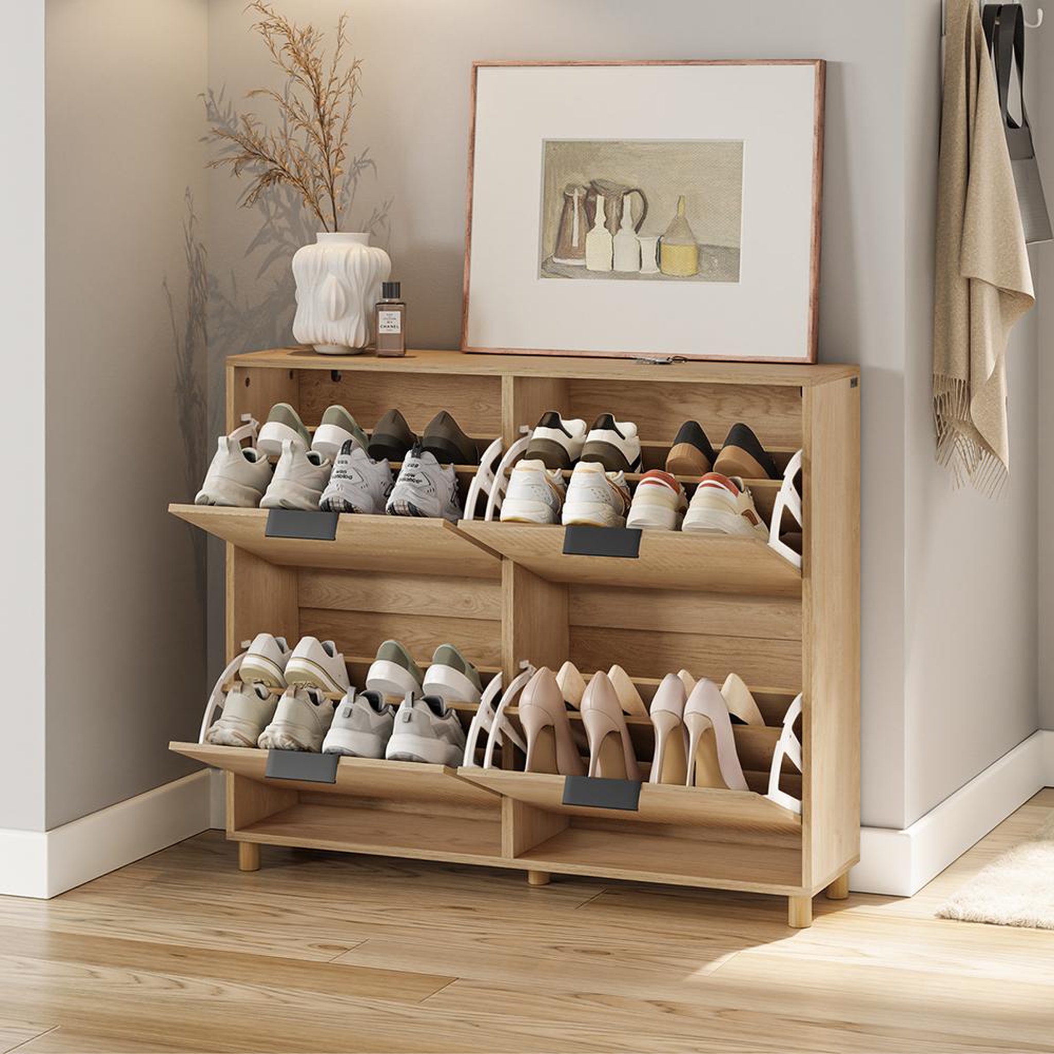 Voir la diapositive 4 : SOBUY Rangement à chaussures Chêne clair 100x24x83 cm FSR214-N