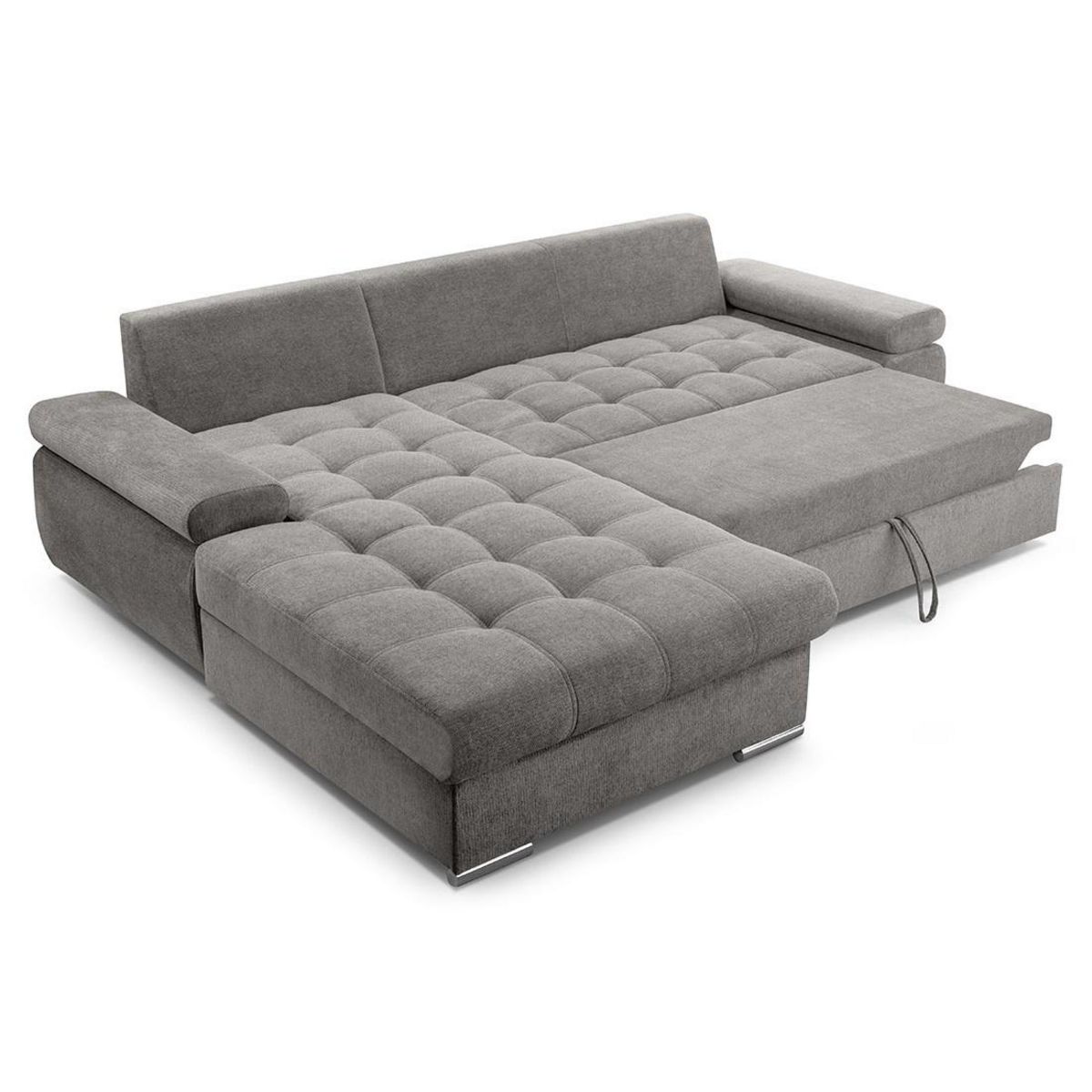 BEST MOBILIER Bianca - canapé d'angle gauche 4 places convertible avec coffre en tissu texturé