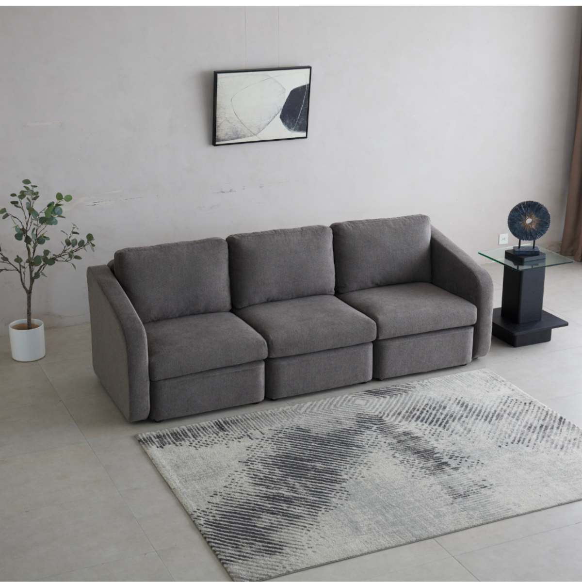 CONCEPT USINE Canapé modulable 3 places gris foncé avec pouf KONEKT