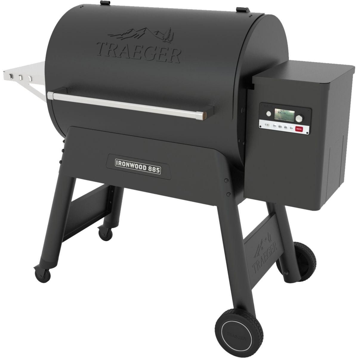 TRAEGER Barbecue pellet IRONWOOD 885 noir sur chariot, grille haute 76x26.5 cm, grille basse 76x48 cm