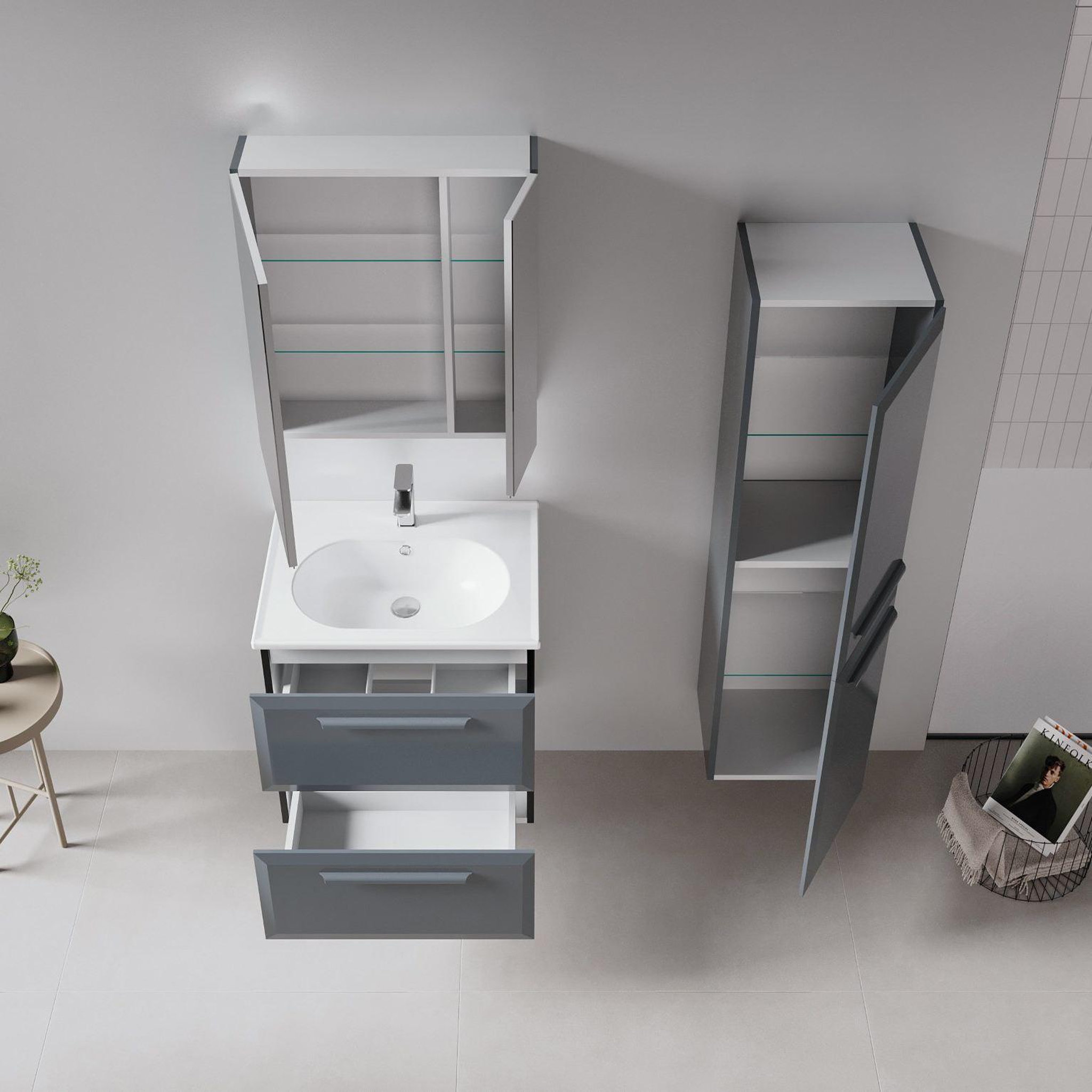 Voir la diapositive 3 : Habitat et Jardin Meuble avec simple vasque et miroir  Nuvola 65 v2  - 65 x 50 x 62 cm - Anthracite