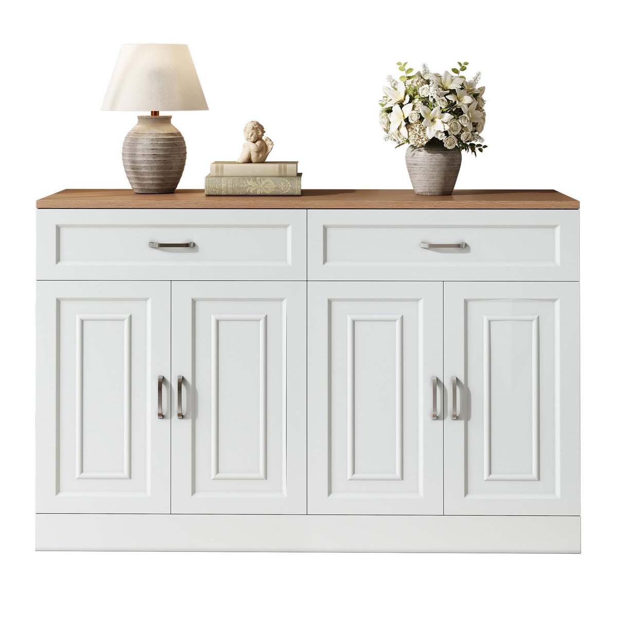 MERAX Buffet 4 porte(s) 2 tiroir(s) - 120 cm blanc+naturel panneau de particules