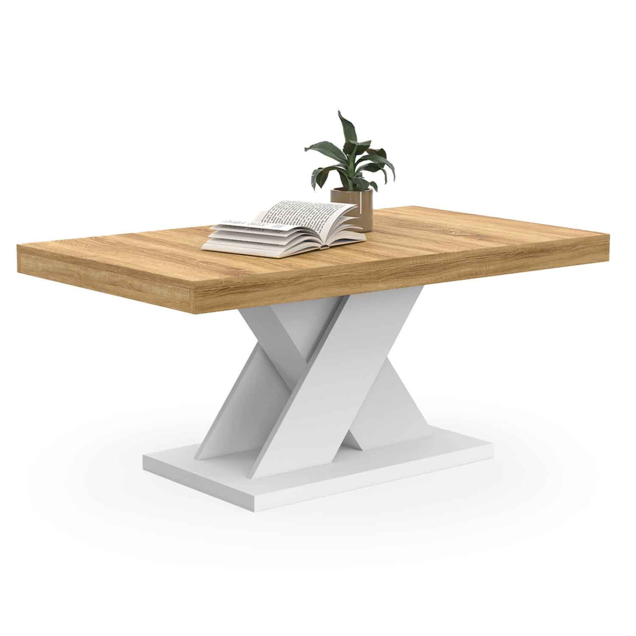 ID MARKET Table basse alicia plateau bois et pied x blanc