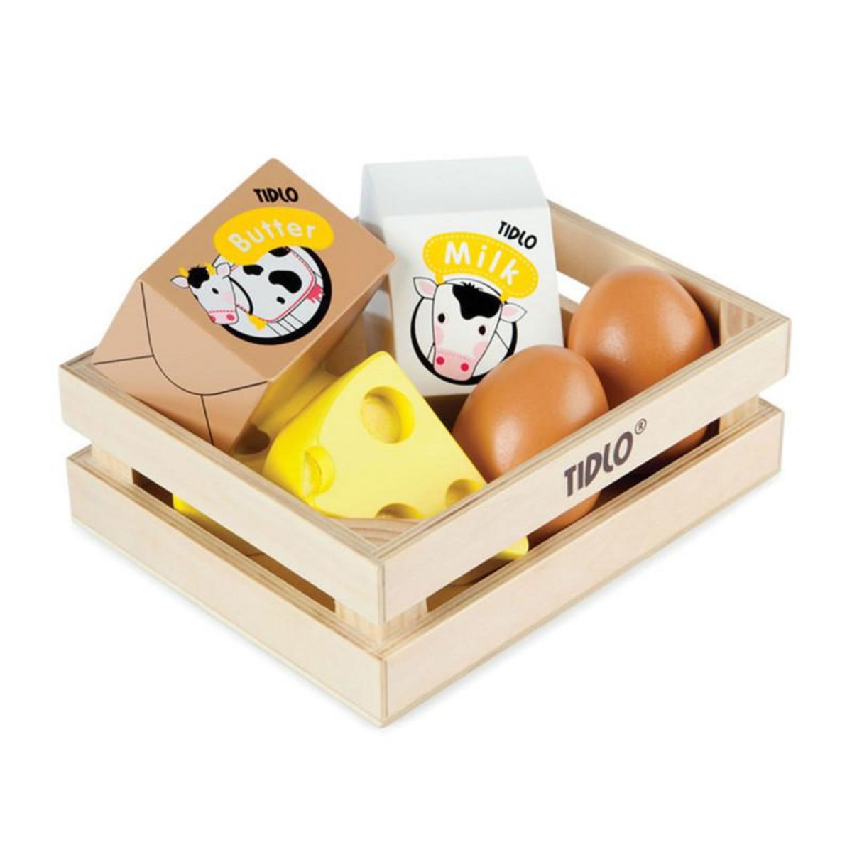 BIGJIGS Bigjigs - Wooden Eggs and Milk in a crate T0103
