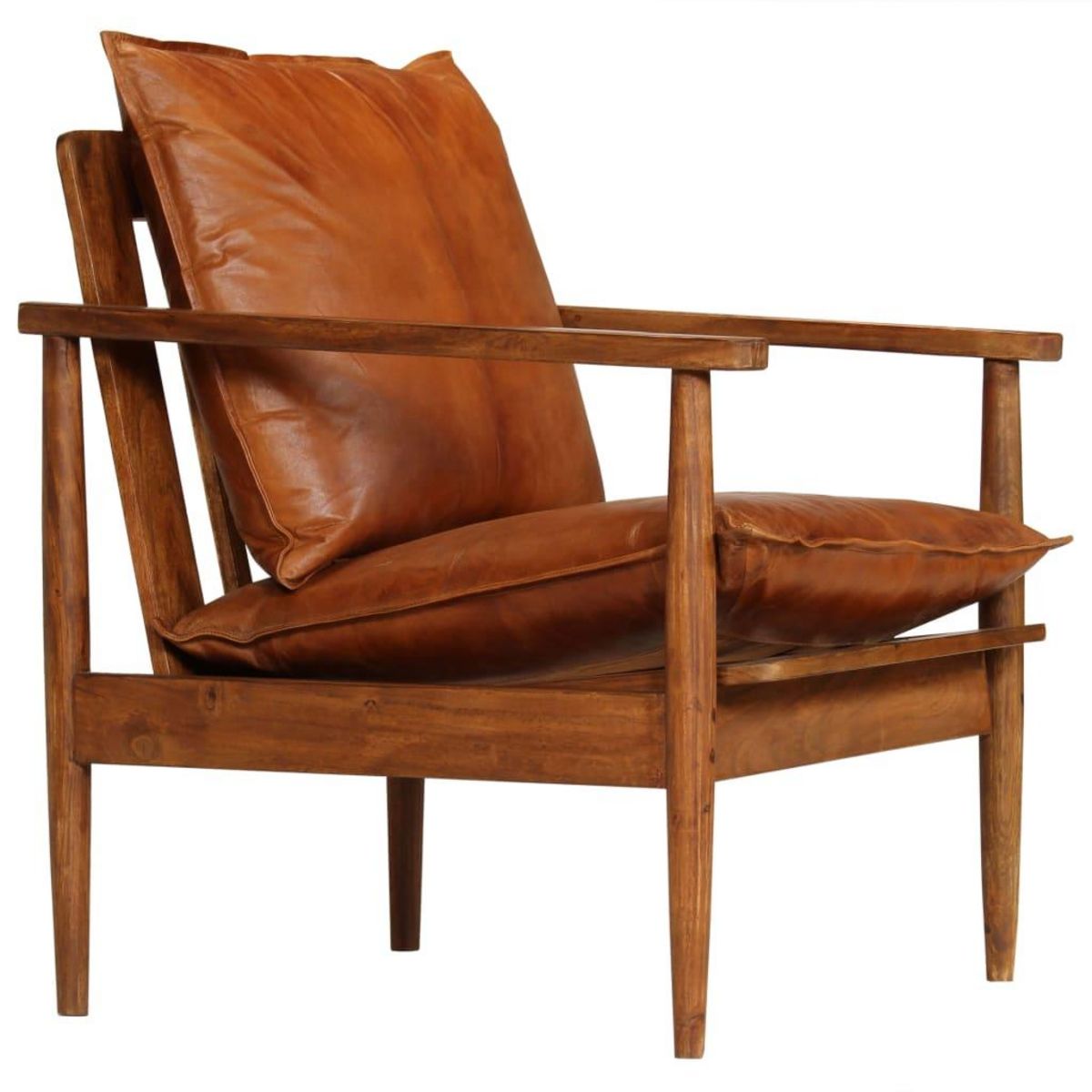 VIDAXL Fauteuil Marron Cuir veritable avec bois d'acacia