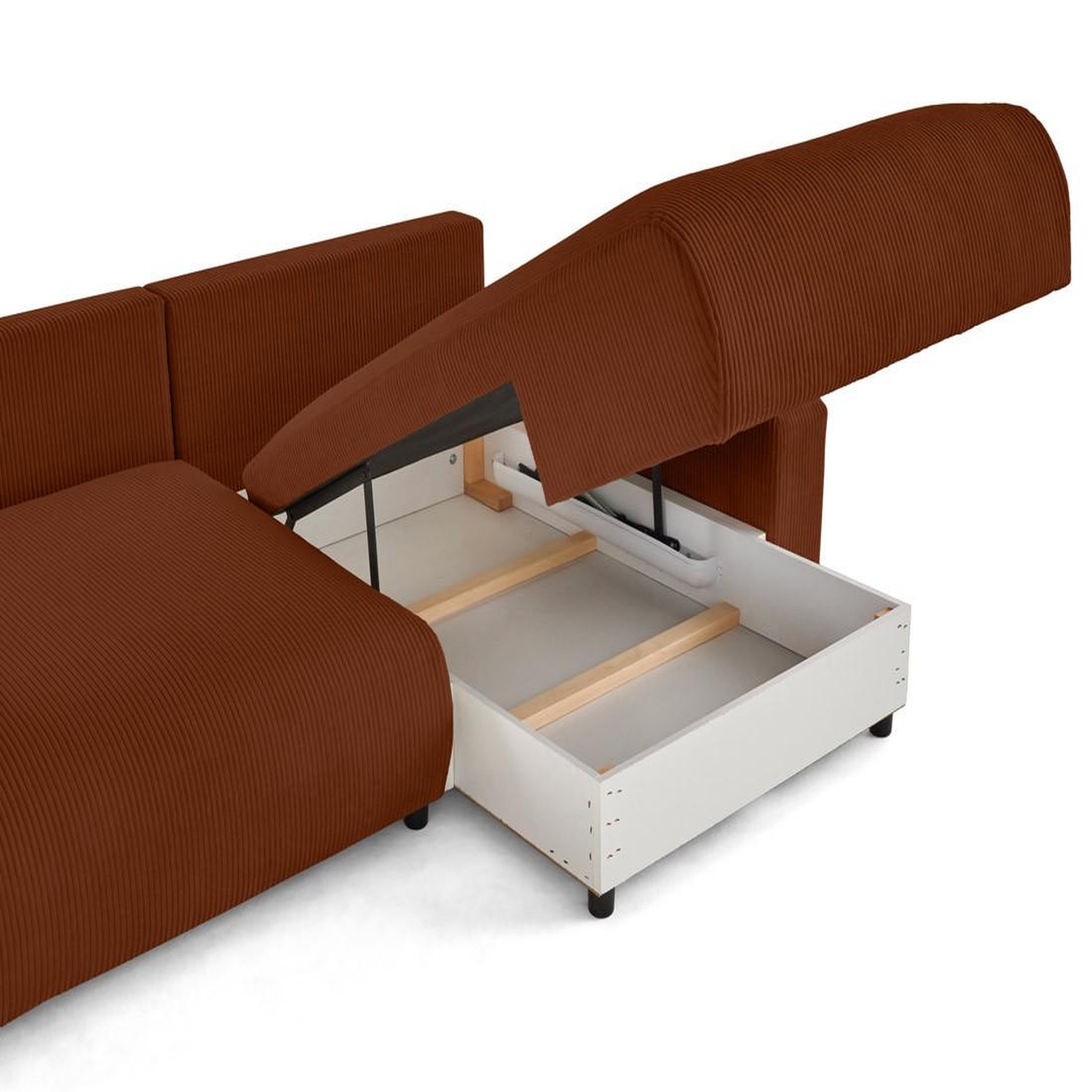Voir la diapositive 2 : LISA DESIGN Pivoine - canapé d'angle 4 places réversible convertible avec 2 coffres en velours côtelé