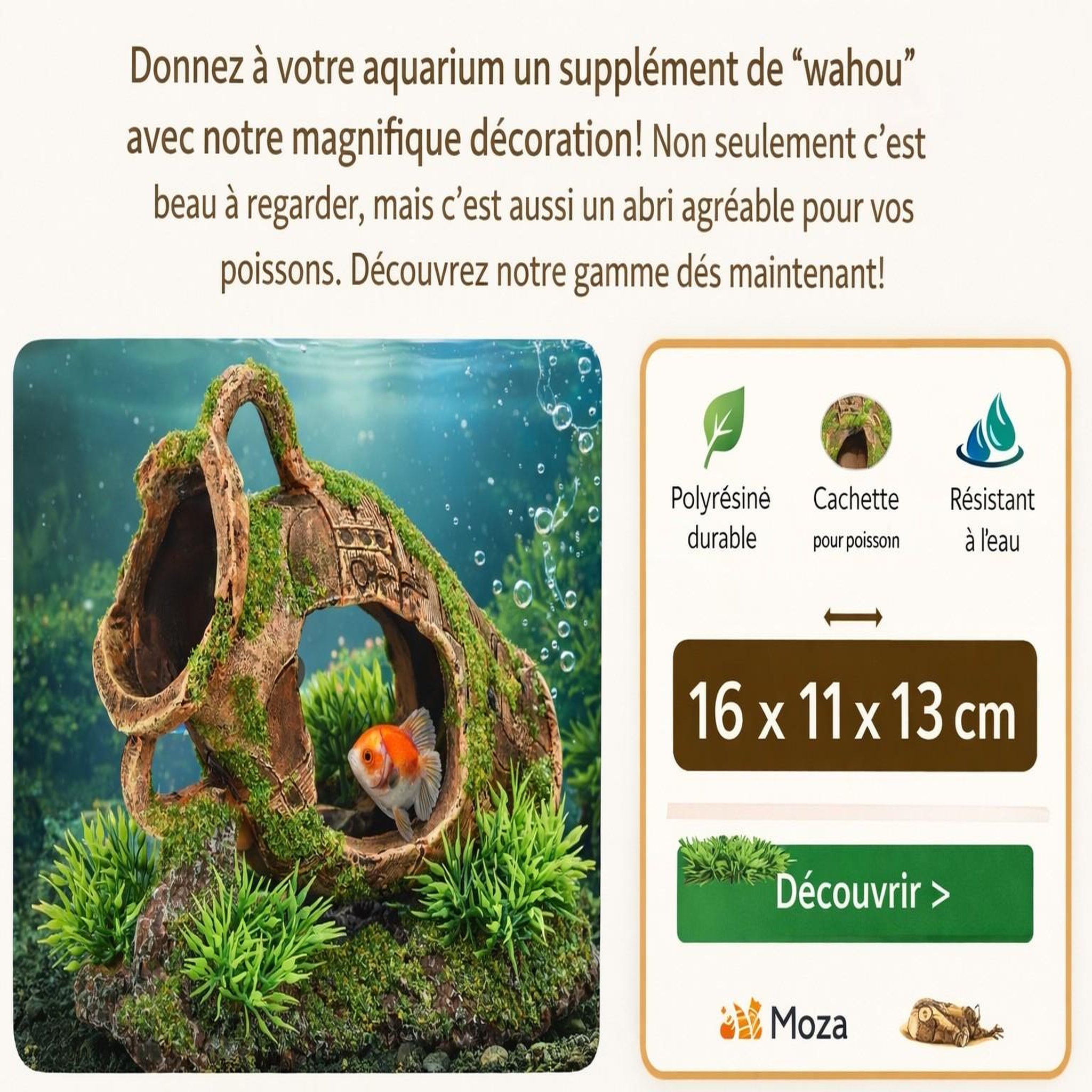 Voir la diapositive 3 : Eden Décoration aquarium amphore cachette pour poissons