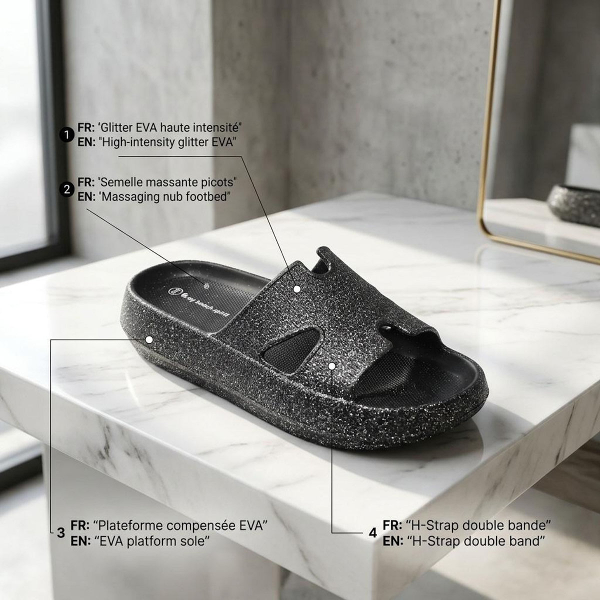 OZABI OZABI Claquette Glitter H-Strap EVA 6 Coloris