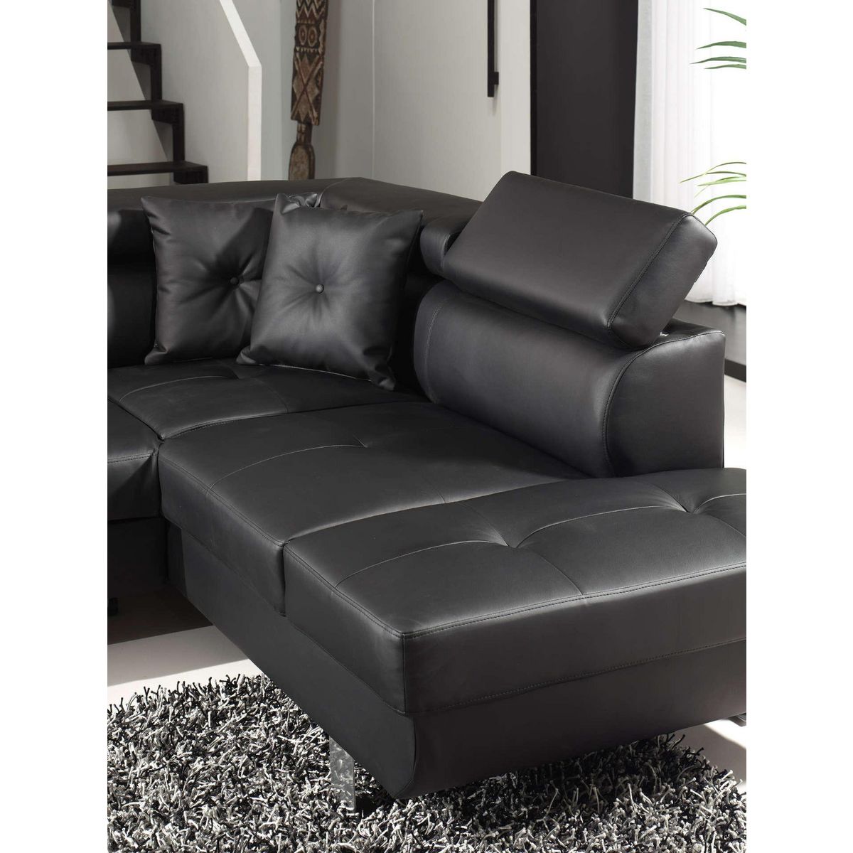 BEST MOBILIER Lisbona - canapé d'angle convertible - en pu - avec têtières réglables - droit