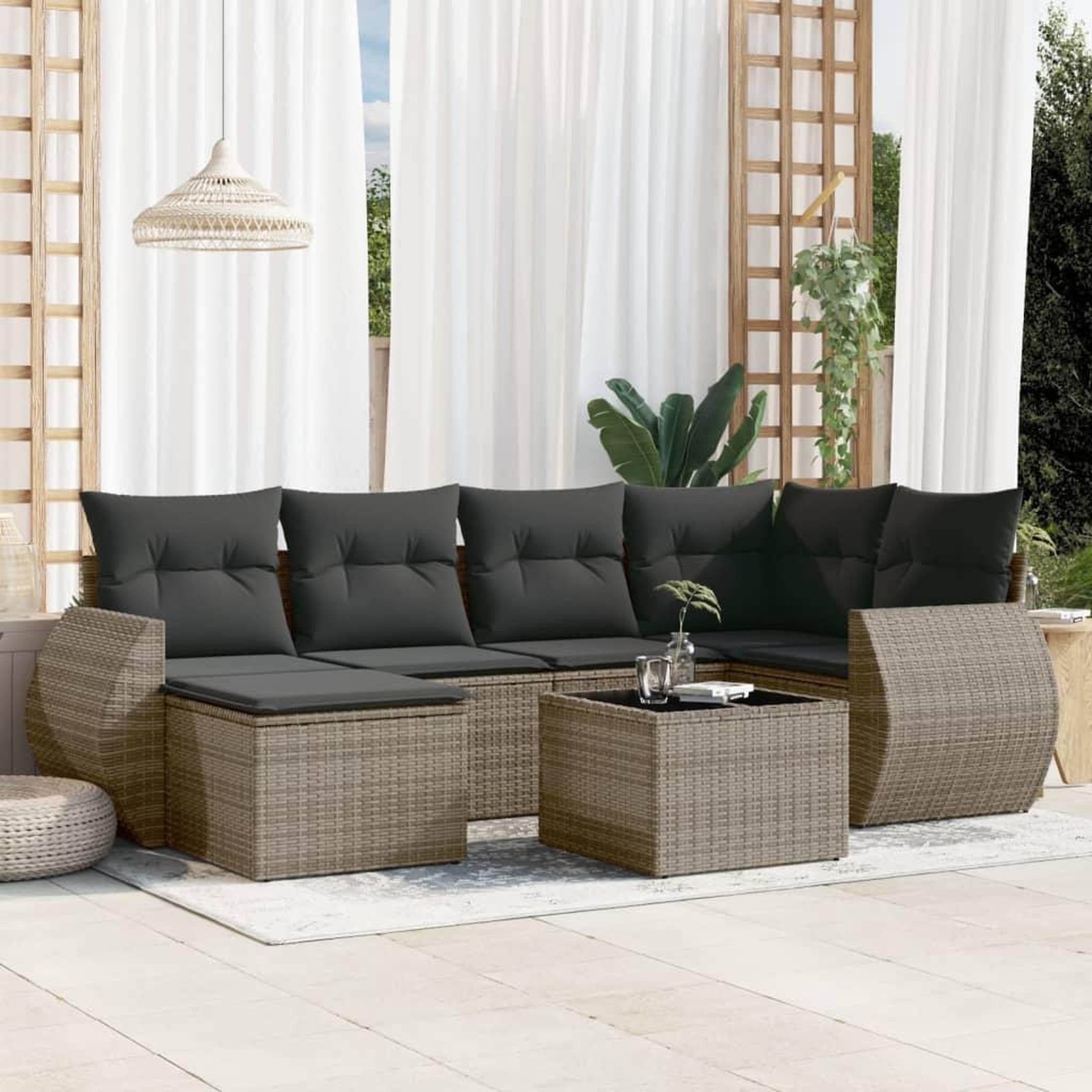 VIDAXL Salon de jardin avec coussins 7 pcs gris resine tressee