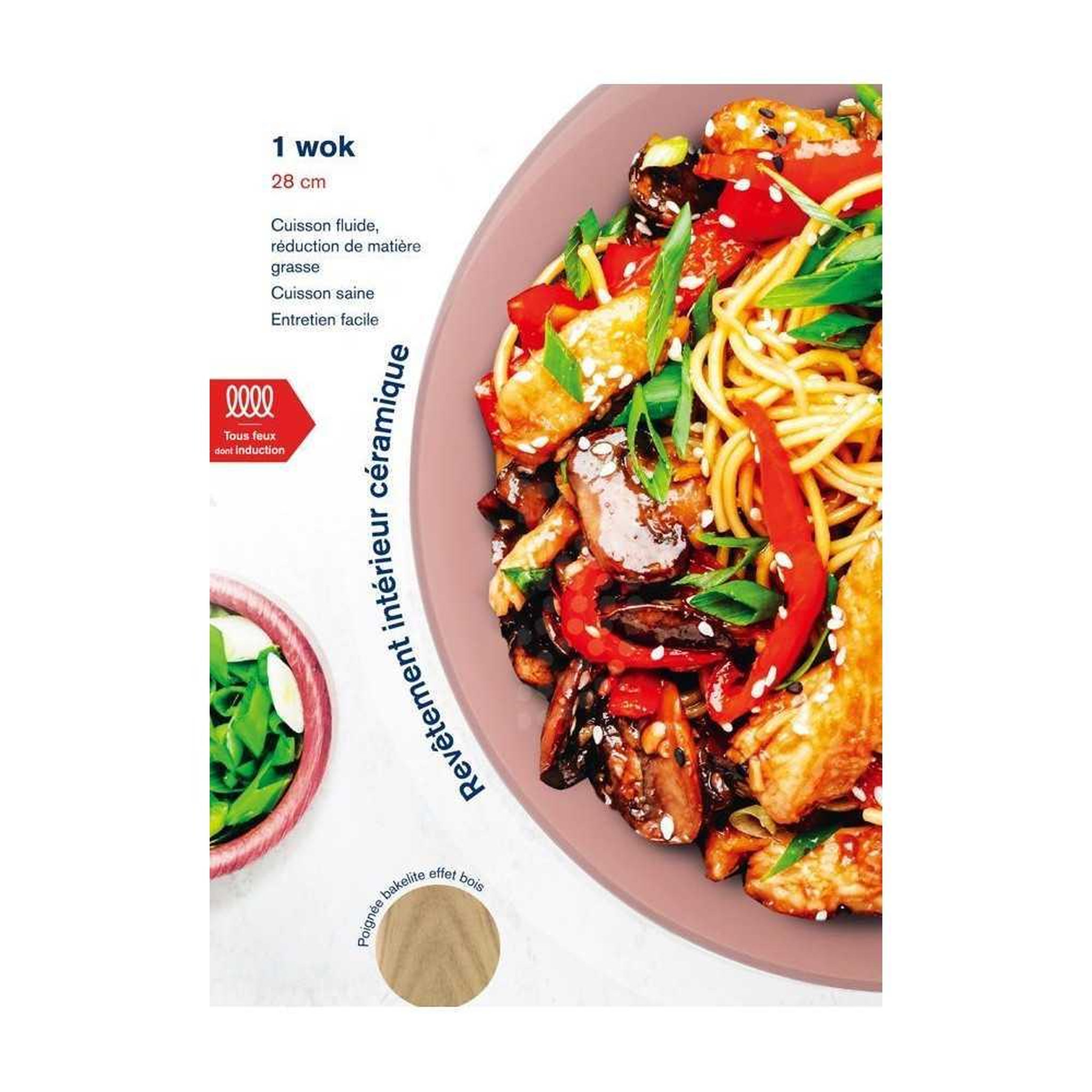Voir la diapositive 3 : Arthur Martin Wok arthur martin am4944 28 cm rose à revêtement céramique antiadhésif, compatible induction