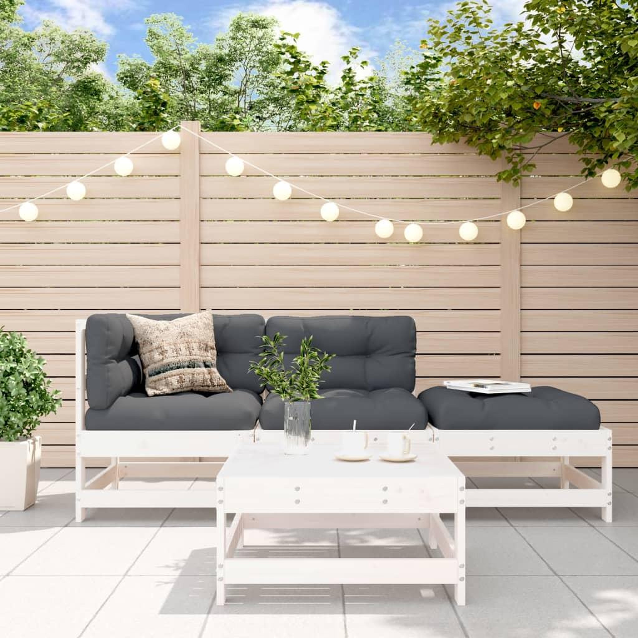 VIDAXL Salon de jardin 4 pcs blanc bois de pin massif