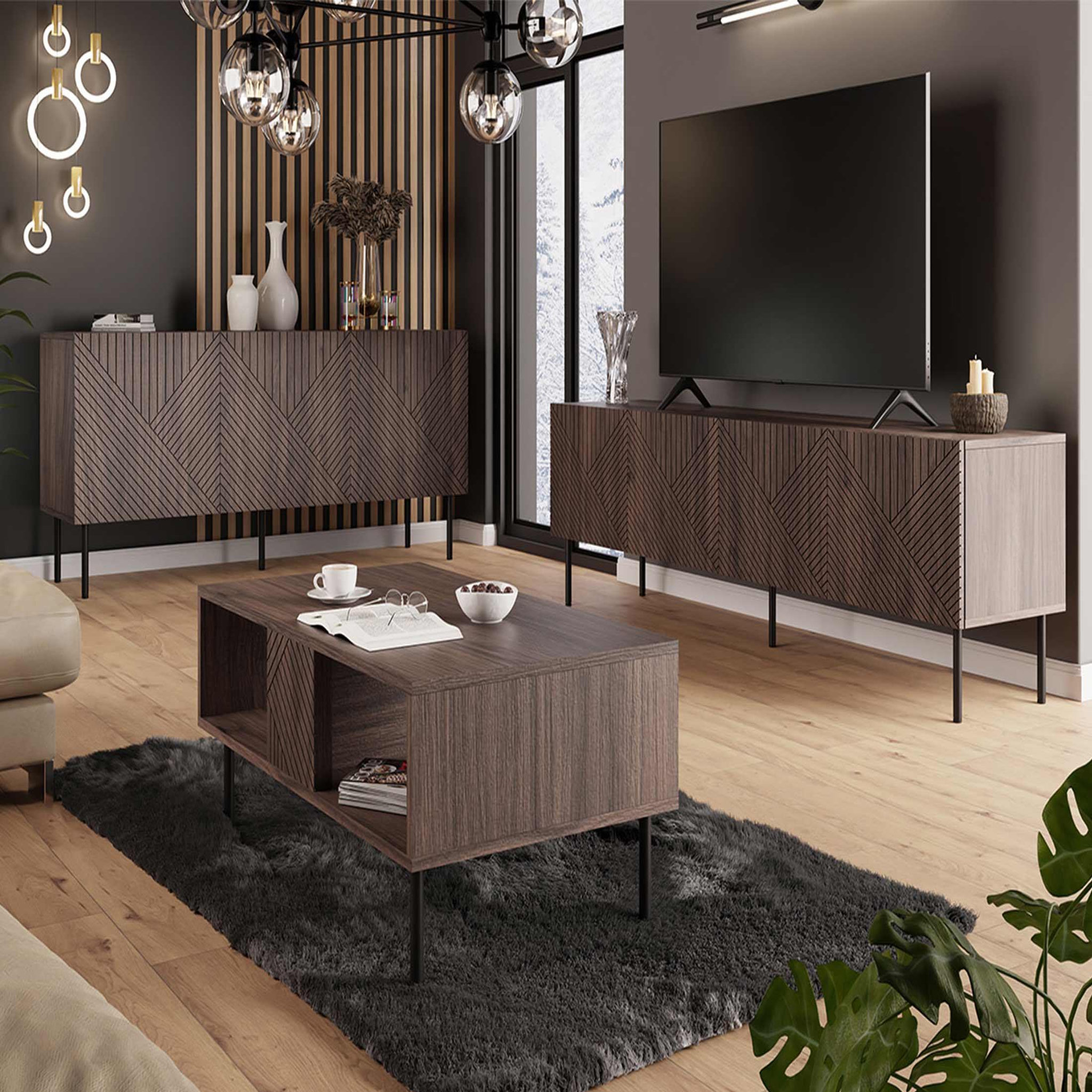 Voir la diapositive 6 : BEST MOBILIER Salvador - buffet bas - effet bois - 3 portes - 150 cm